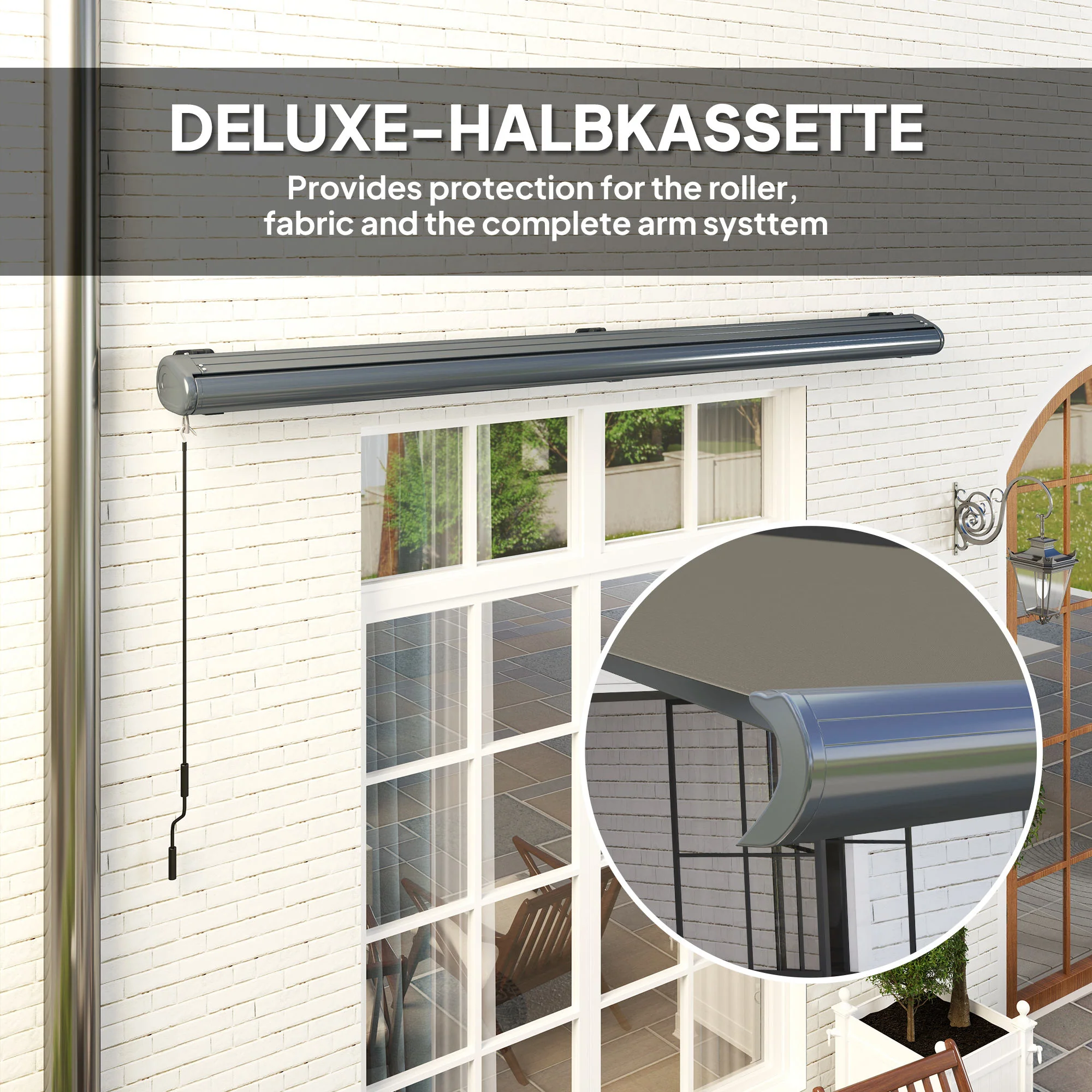 2025 4 x 3 m Volledige Cassette Elektrisch Zonnescherm met Afstandsbediening, UPF50+, Donkergrijs