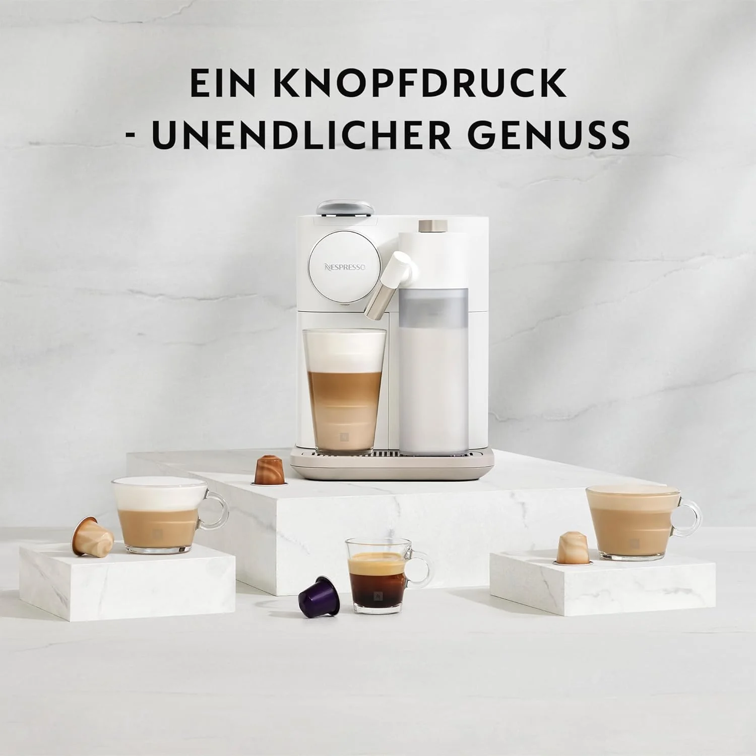 Nespresso De'Longhi EN640.W Gran Lattissima Kaffeekapselmaschine mit automatischem Milchsystem,19 Bar Druck, 1400W,Wei?