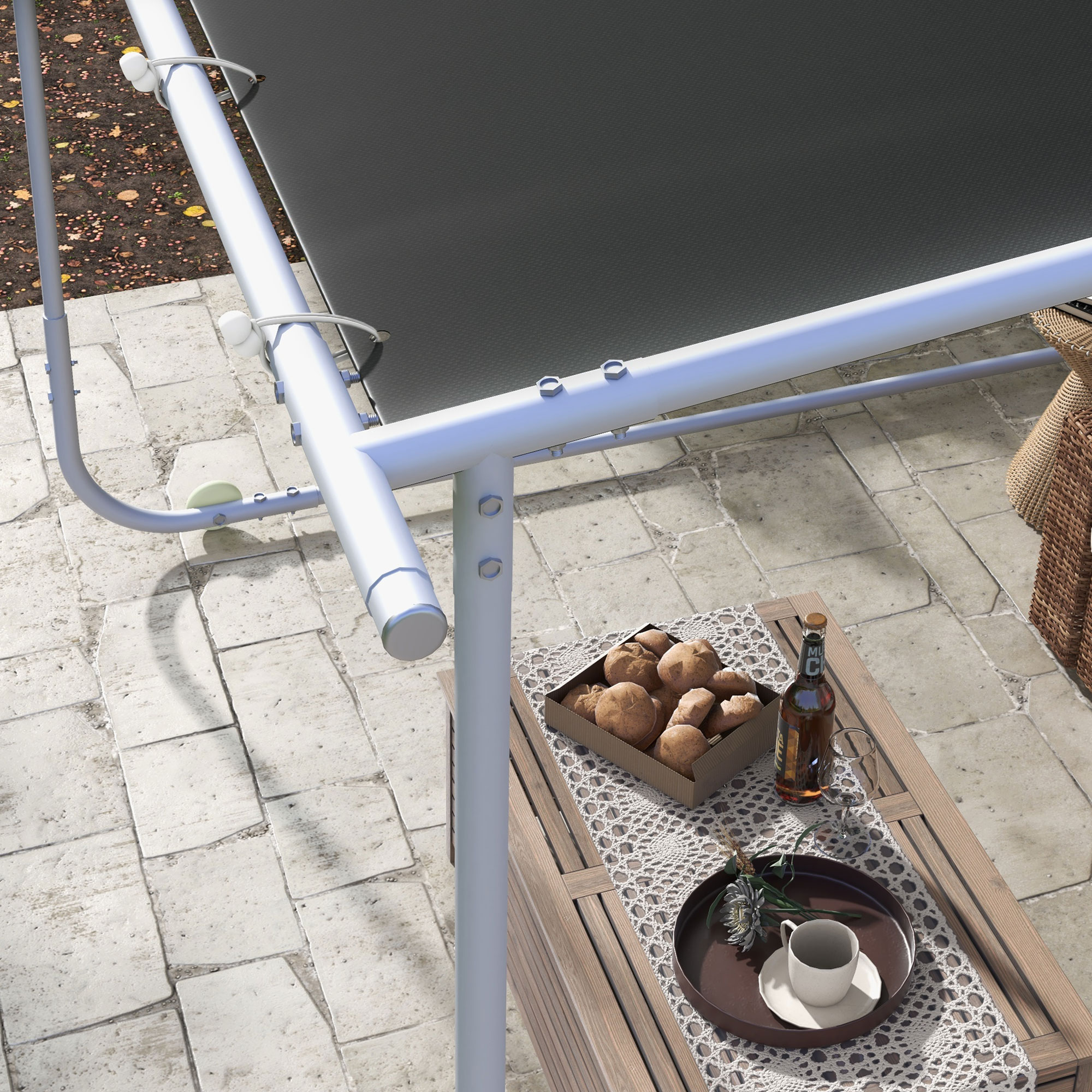 Outsunny Mobiele Paviljoen met Wielen, Inclusief Zandzakken, Metalen Frame, 3x3m, Grijs