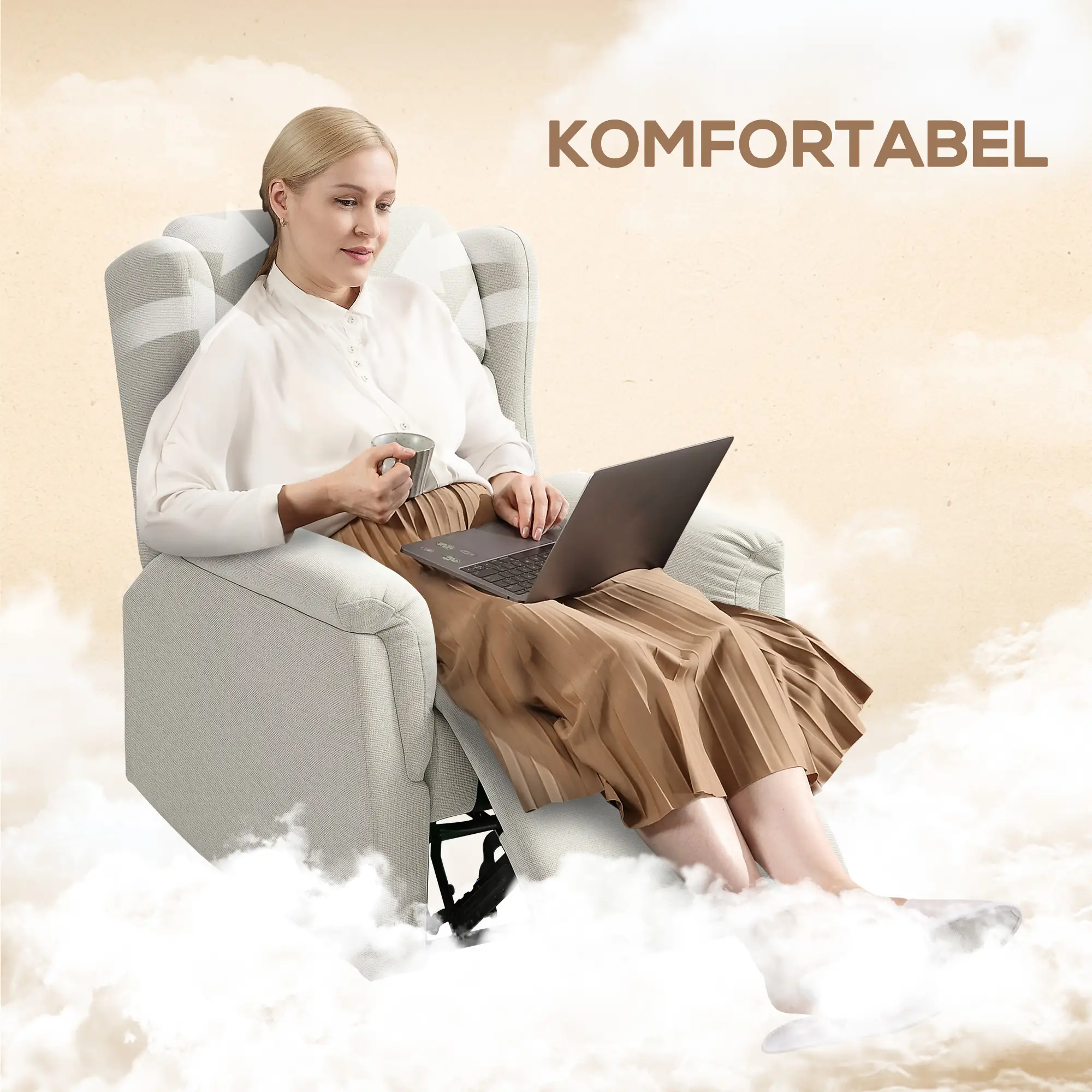 HOMCOM Relaxfauteuil Ligstoel 160�� verstelbaar Pocketvering Beige