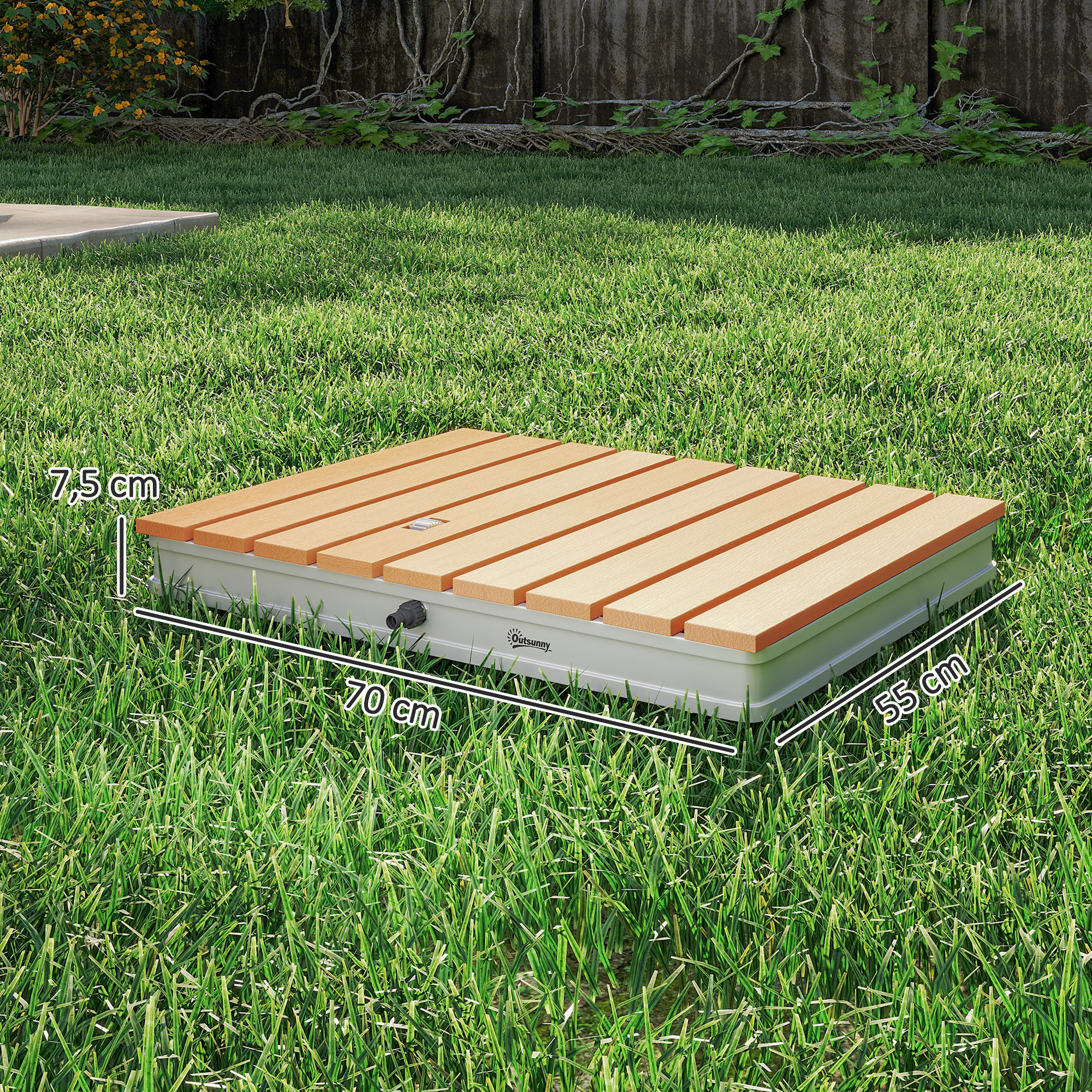 Outsunny Buitendouche Tuindouche met verstelbaar voetwiel Aluminium tot 4 m fonteinhoogte 70 x 55 cm Natuurhout