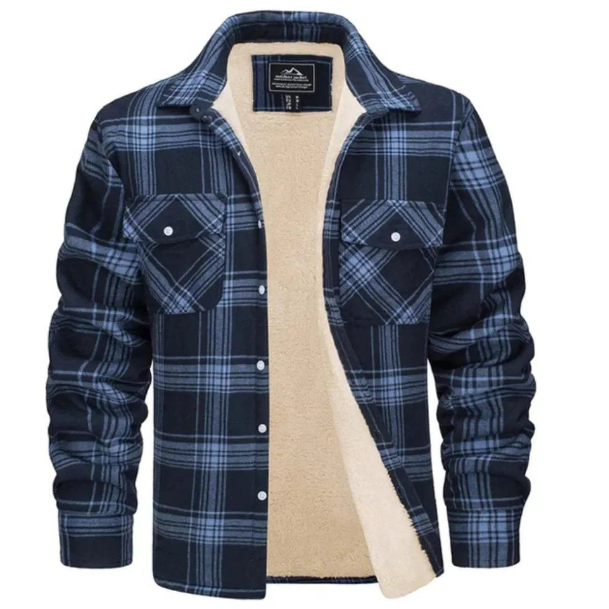 Herren-Hemdjacke mit Sherpa-Futter und Karomuster | Warme Flanell-��berhemdjacke mit Karomuster