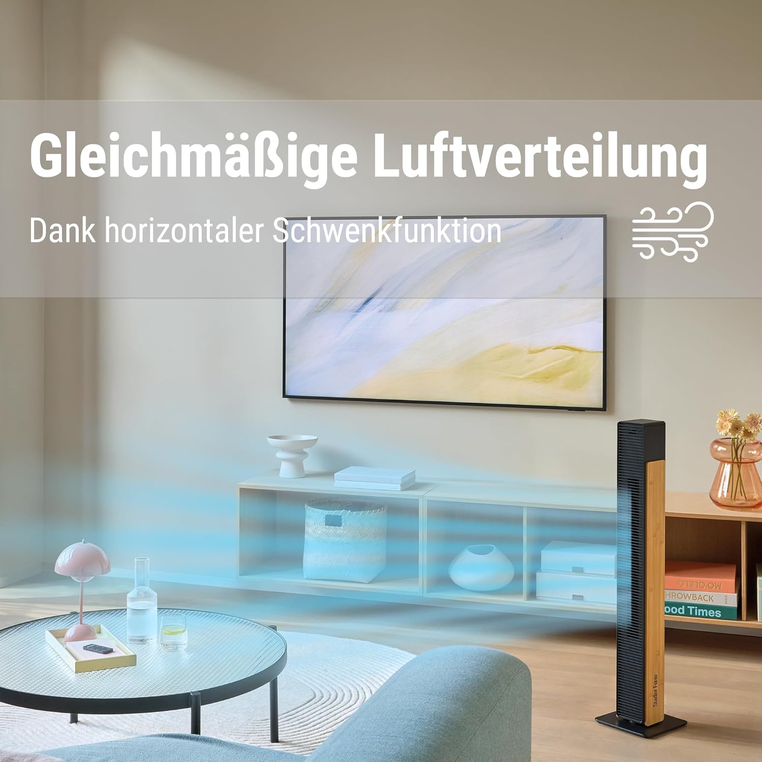 Stadler Form leiser Ventilator Nick, Turmventilator mit Schwenkfunktion, 10 Geschwindigkeitsstufen, Timer, mit Fernbedienung, für Schlafzimmer, Büro, Wohnzimmer, mit natürlichem Bambus, weiß