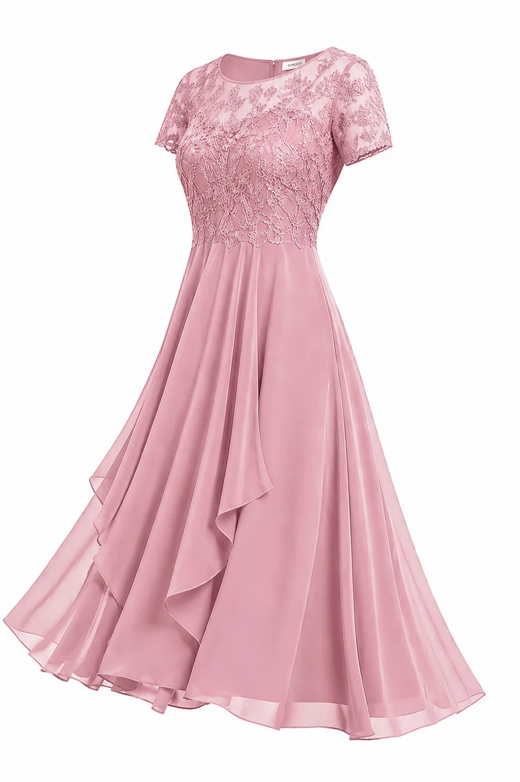 Elegantes Midi-Hochzeitsgastkleid mit Stickerei