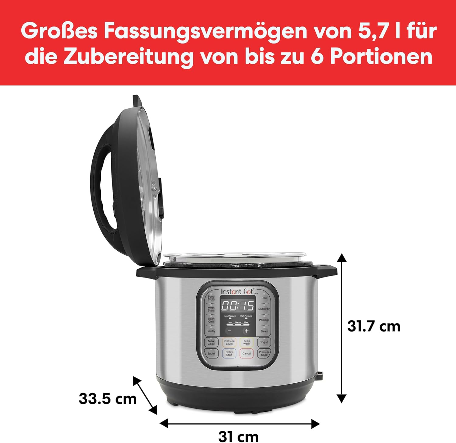 Instant Pot Pro 10-in-1-Elektro-Multikocher 1200 W, 5,7 L – Schnellkochtopf, Schongarer, Reiskocher, Dampfgarer, Sautierpfanne, Sterilisator, Joghurtbereiter, Sous Vide Gert – Schwarzer Edelstahl