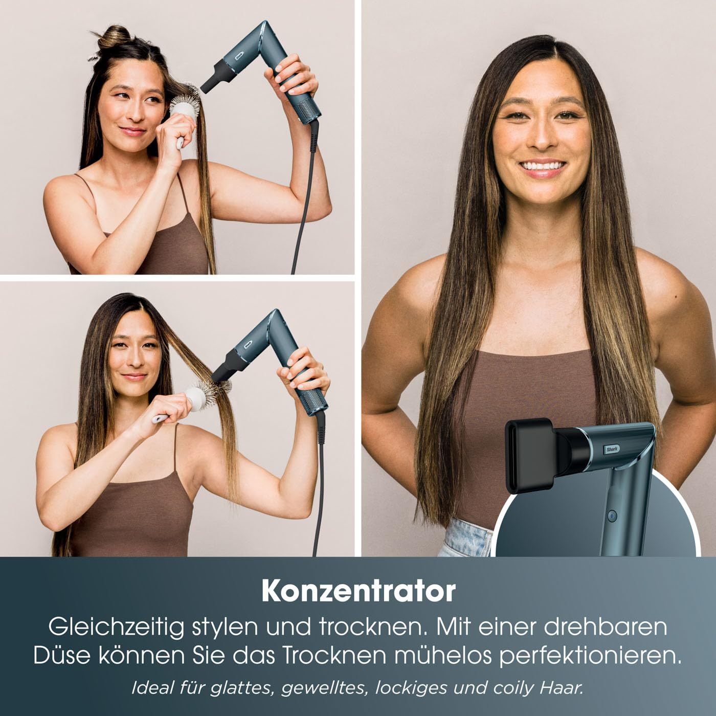 Shark FlexStyle 5-in-1 Luftstyler & Haartrockner, Auto-Wrap-Lockenaufsatz, Paddle-Bürste, Ovalbürste, Konzentrator, Diffusor, Aufbewahrungskoffer, Keine Hitzeschäden, Schwarz/Roségold, HD440EU
