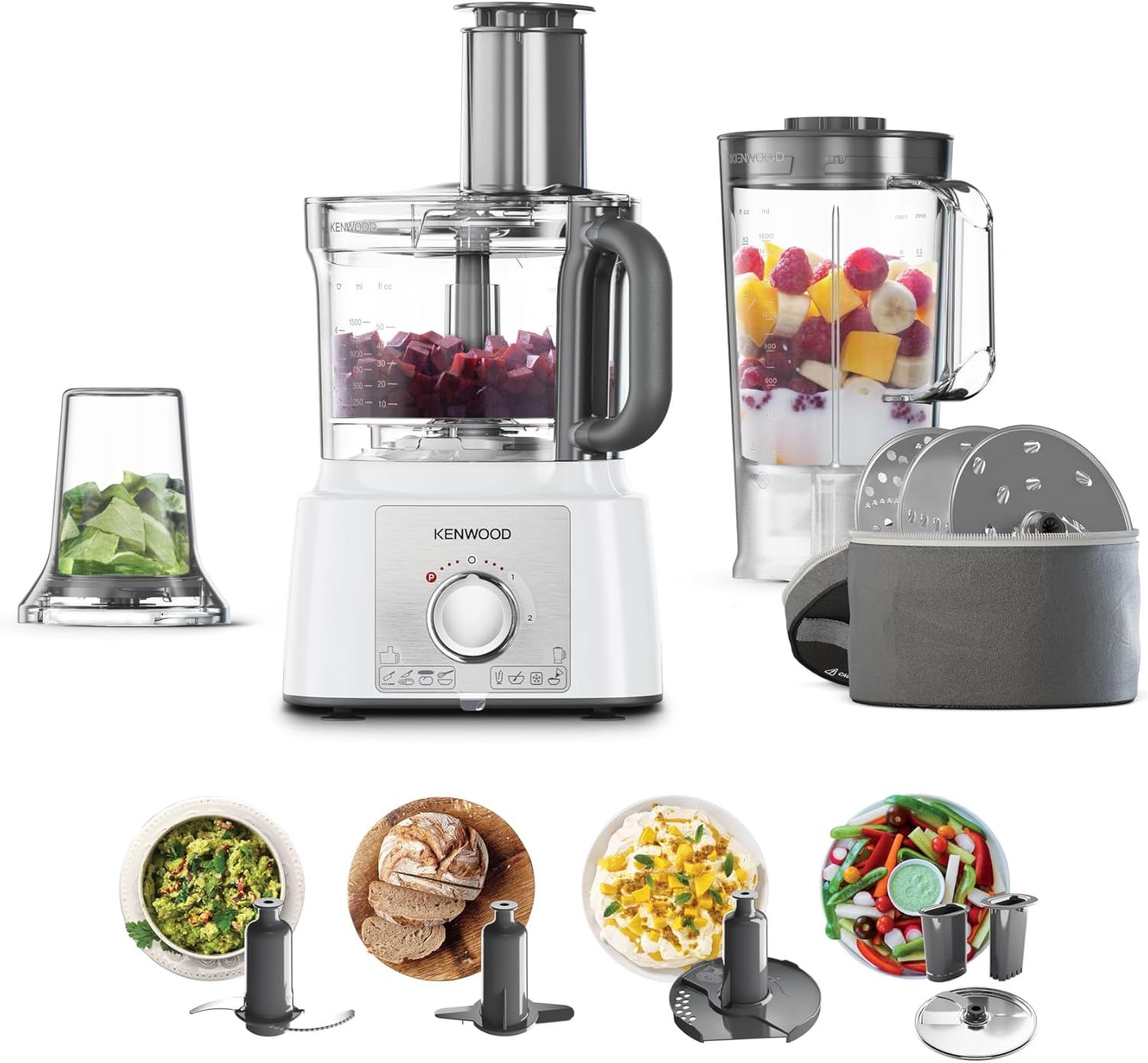 Kenwood MultiPro Express 1000W Food Processor with Blender and Mixer Bowls, White