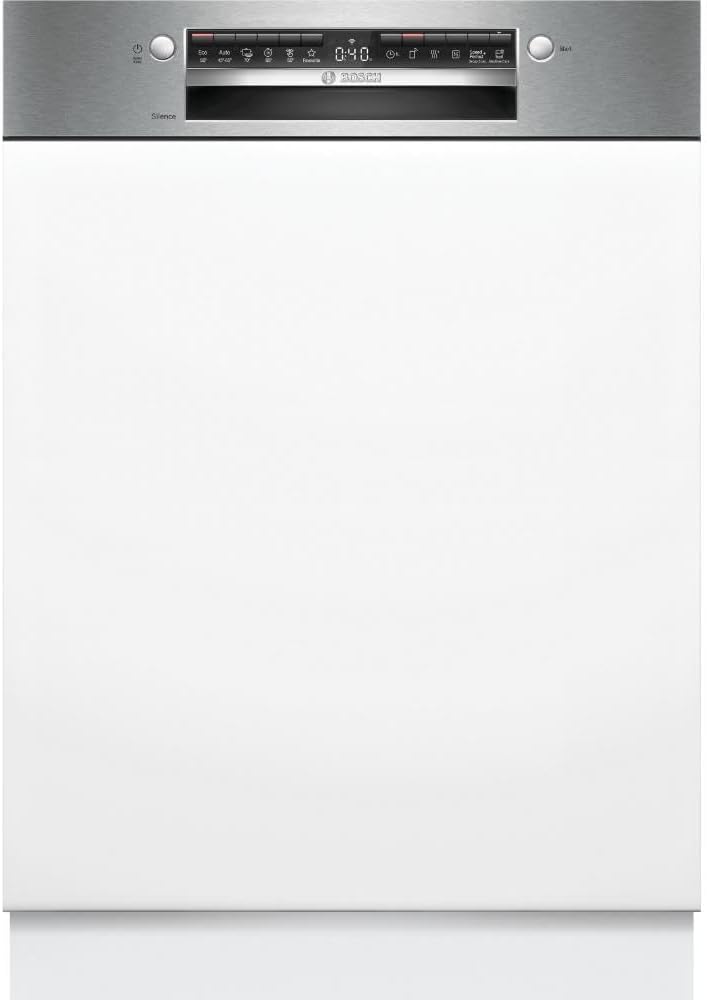 Bosch SMU4ETS08E, Serie 4, Smarter Unterbau-Geschirrspüler 60 cm, Besteckkorb, Spülmaschine mit Programmassistent, besonders Leise, höhenverstellbarer Oberkorb, Automatische Türöffnung, Edelstahl