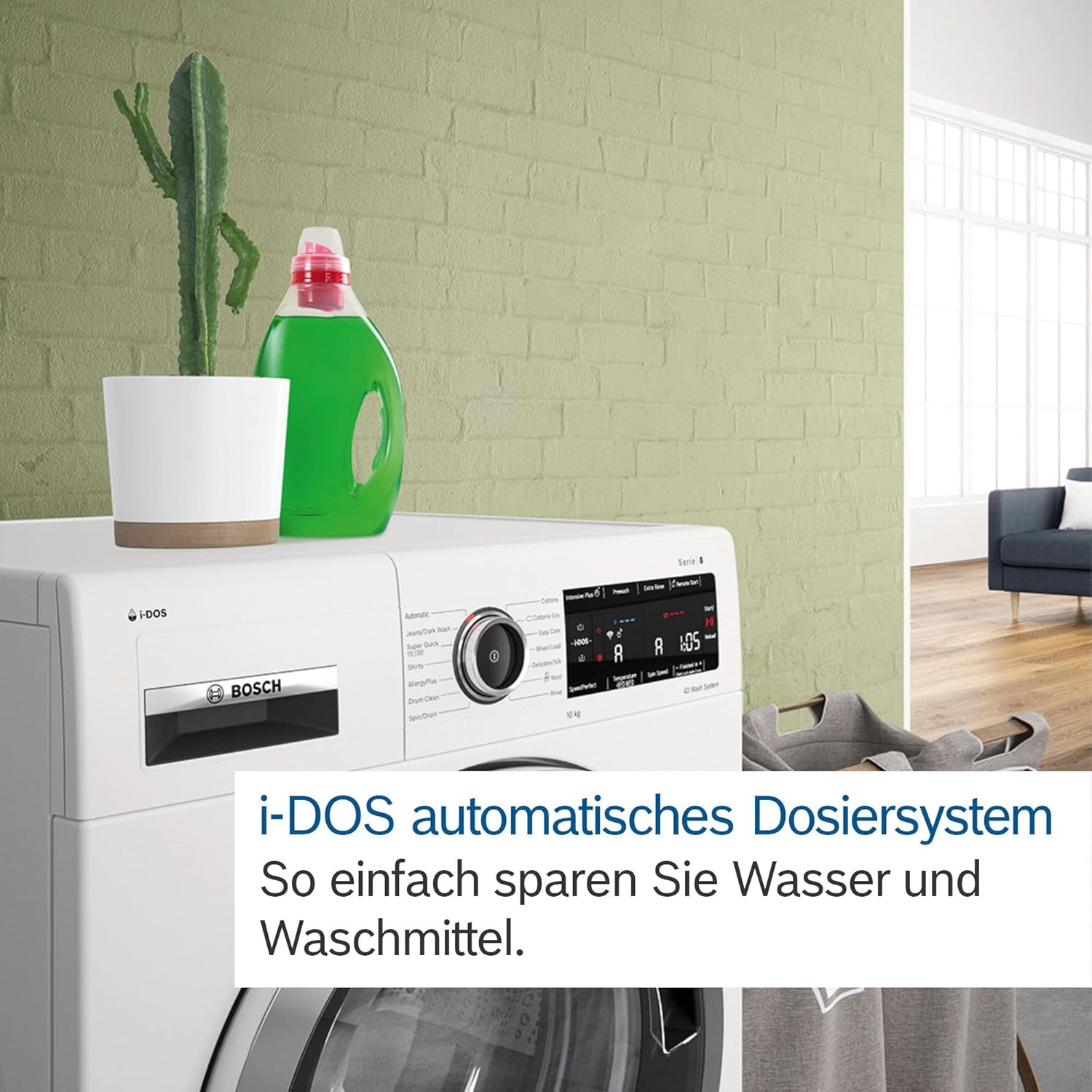 WGH244A40, Serie 6, Smarte Waschmaschine 9 kg, 1400 UpM, i-DOS, Fleckenautomatik, Iron Assist für weniger Falten, Nachlegefunktion, Active Water Plus, Hygienisch Waschen
