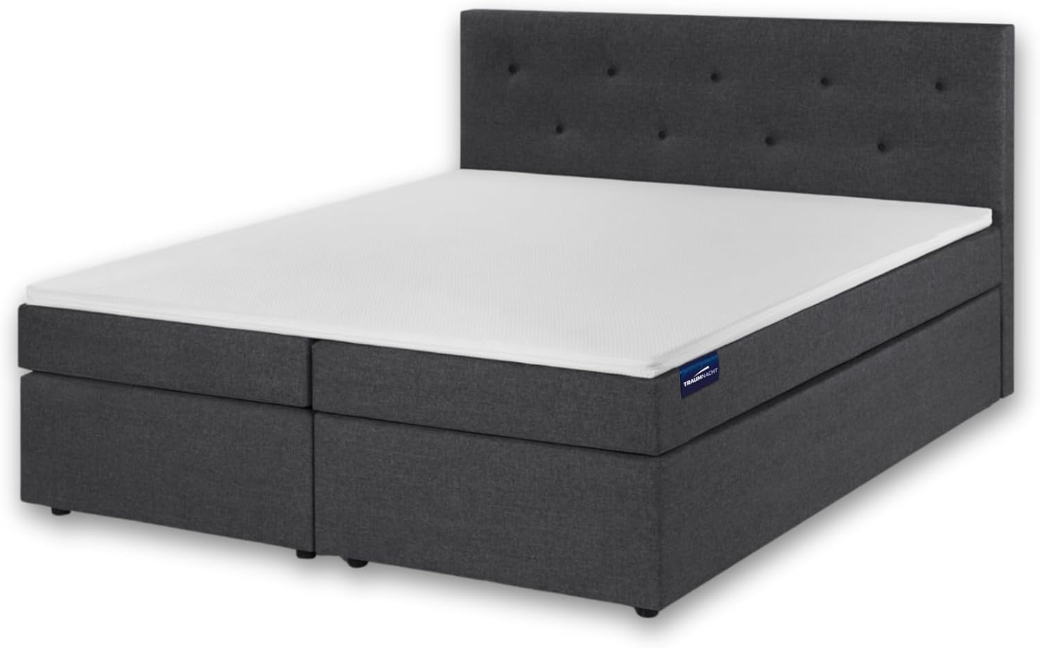 Traumnacht Boxspringbett, mit 7-Zonen Tonnentaschenfederkernmatratzen (H3) und Komfortschaumtopper, leichter Aufbau, produziert nach deutschem Qualitätsstandard, 140 x 200 cm in grau