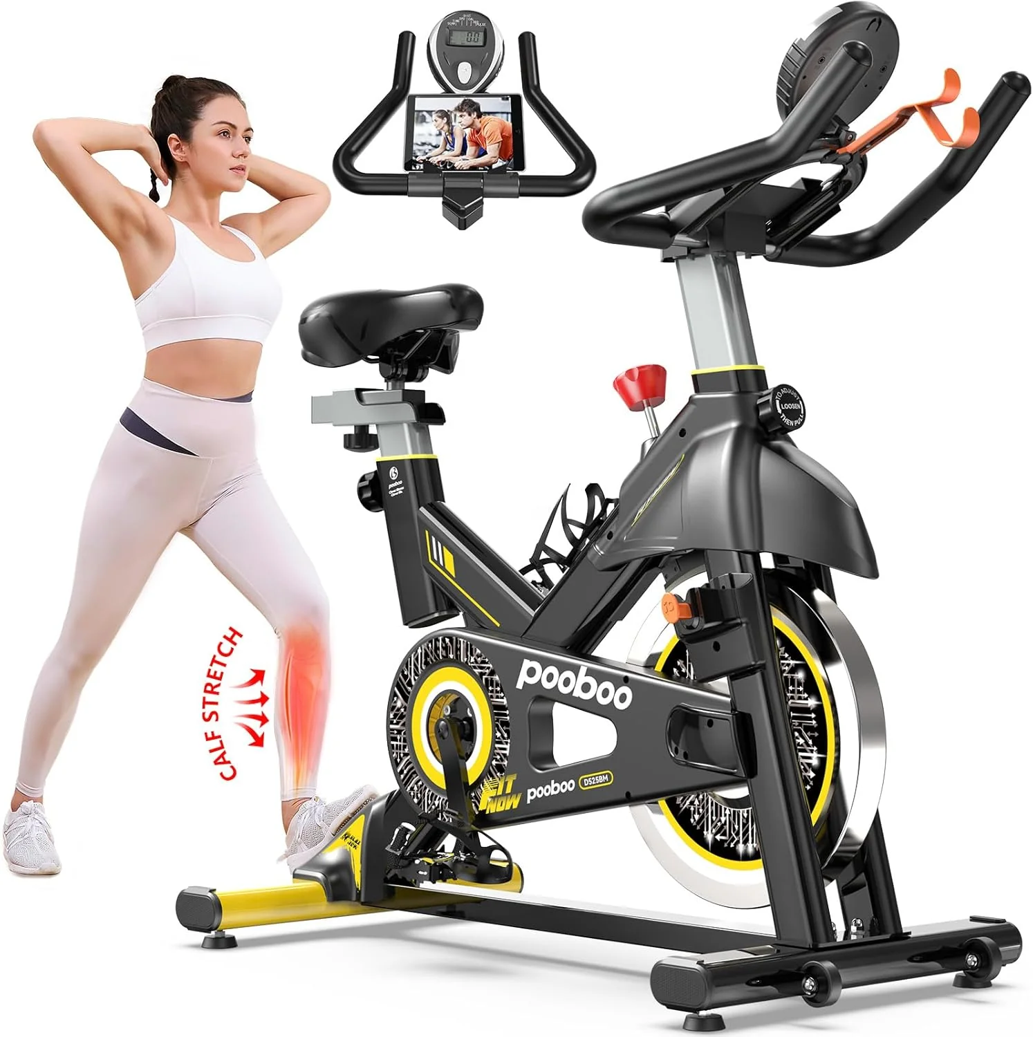 pooboo Exercise Bike. Adjustable Magnetic/Brake Pad Resistance Silent Belt Drive. Indoor Cycling Bike for Home Cardio. Fitness Stationary Bike with 350lbs/300lbs Weight Capacity &Upgraded Version Seat