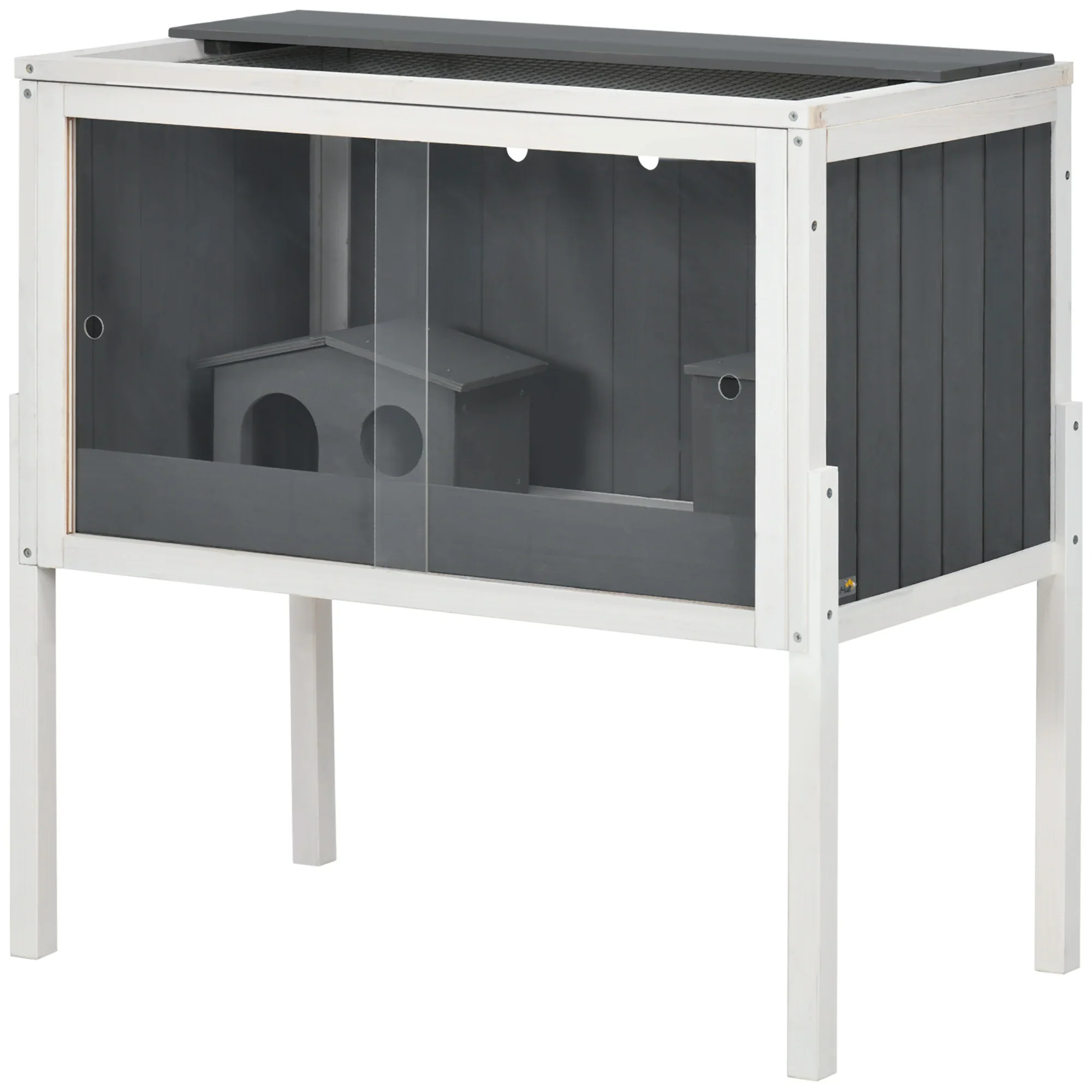 PawHut Dwerghamsterkooi met plank en plexiglas schuifdeuren Hout