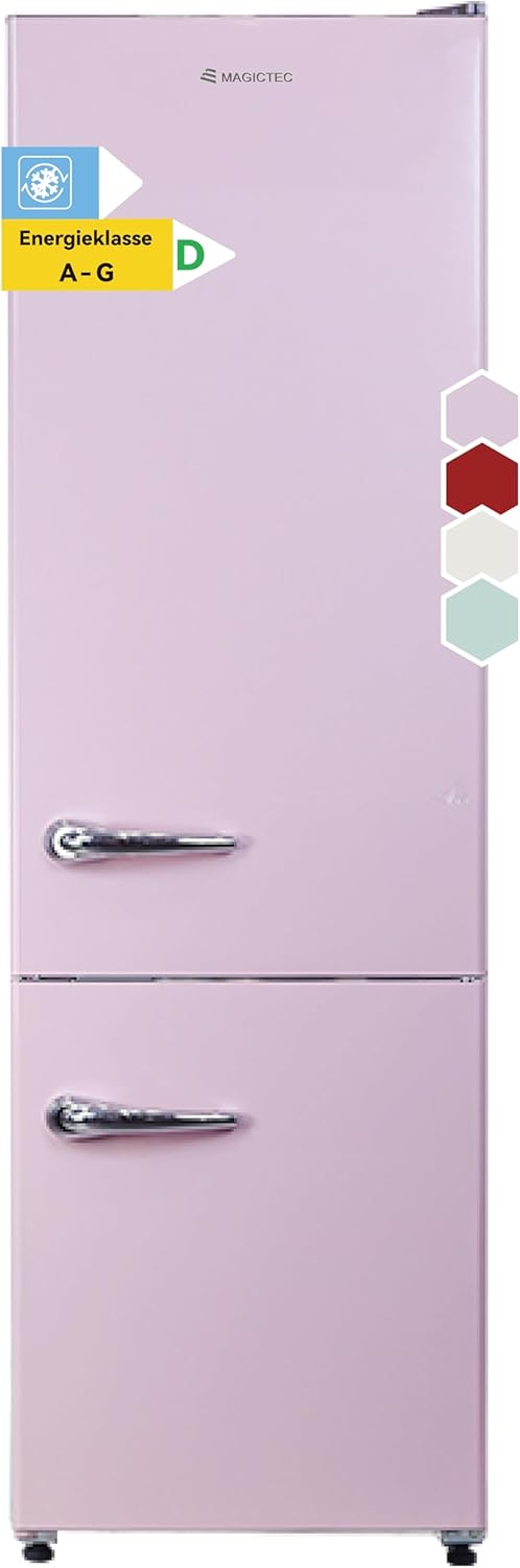 magictec Retro Kühlschrank Mit Gefrierfach Vintage 179cm,【Total No Frost Plus 】, 236L (168L/68L Gefrierfach) | Kühl Gefrierkombination Freistehend Retro | Elektronische Steuerung | Türalarm | Rosa