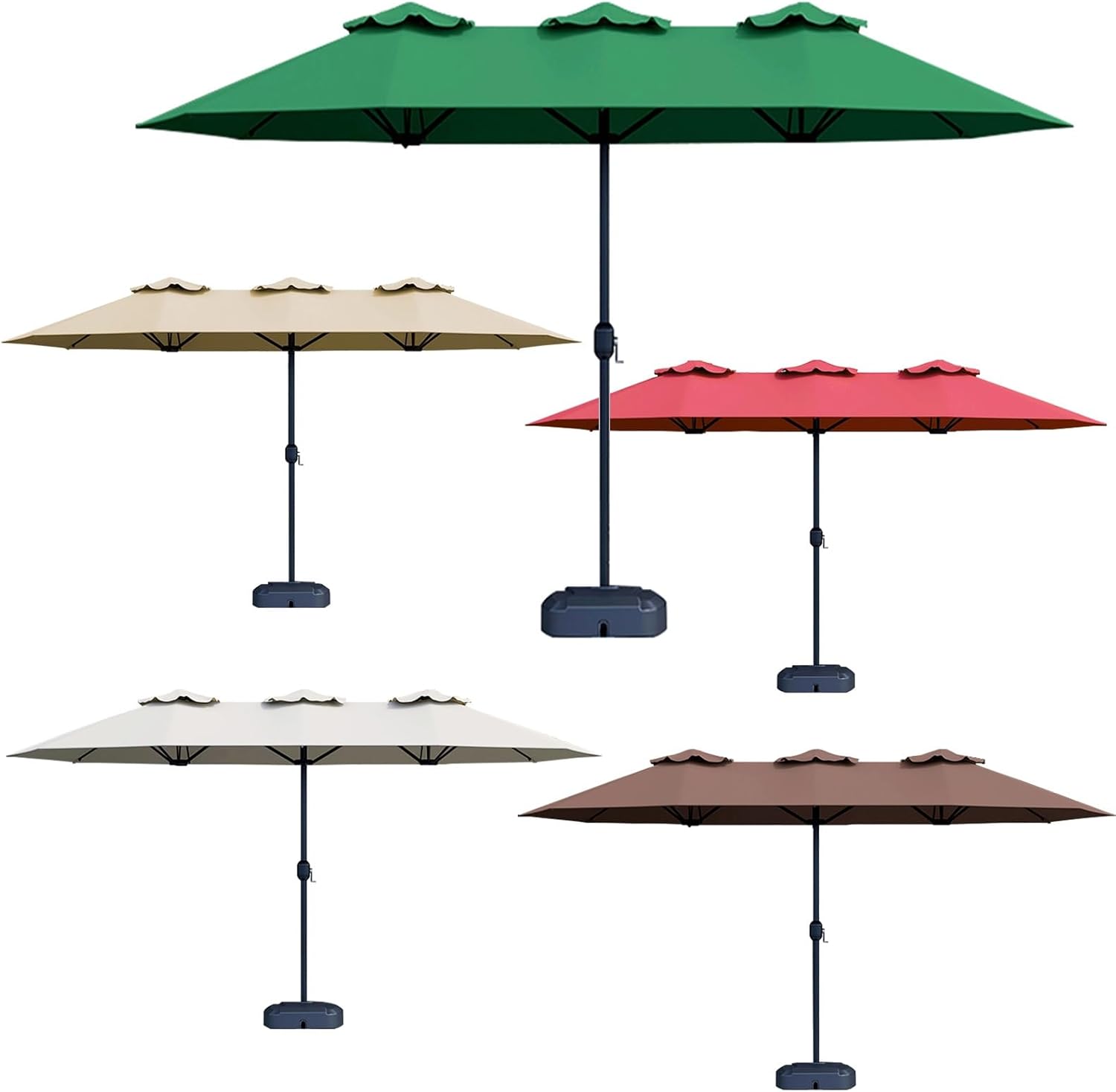 15-Fuß-Regenschirm Mit Sockel, Rechteckiger Tischschirm, Wasserdicht, Perfekt for Pool, Garten, Terrassen, Hinterhöfe Und Den Strand(Green,Small Base)