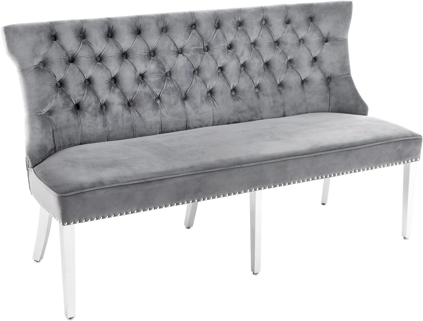 riess-ambiente.de Design Sofabank Castle Deluxe 165cm grau Samt Löwenkopf Chesterfield Barock, Esszimmerbank mit Rückenlehne, Sitbank, Küchenbank, Polsterbank