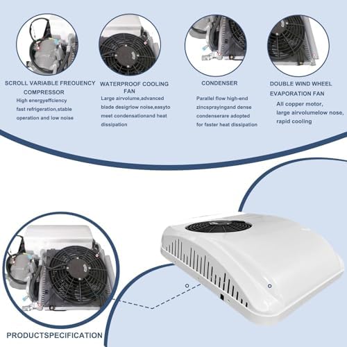 Dachklimaanlage, 8800 BTU AC Einheit mit Heiz- und Kühlfunktion für Wohnmobil, LKW, Boot, Wohnwagen - 12V/24V