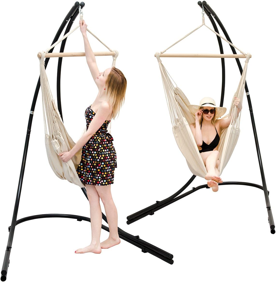 AMANKA XXL Hängesessel mit Gestell Outdoor - 210cm Metall Gestell für Hängesessel - 185x130cm Hängestuhl mit Ständer Hängesitz Gartenmöbel Hängesessel Balkon mit Gestell Gartenschaukel für Erwachsene