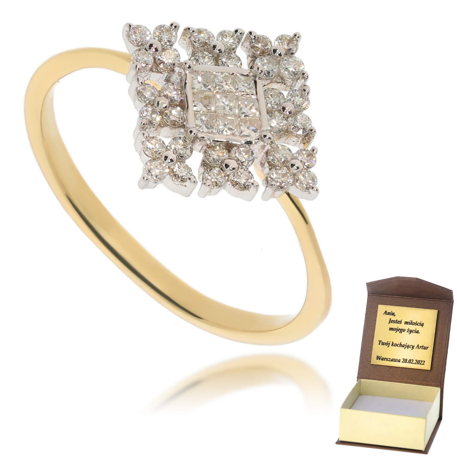Złoty pierścionek zaręczynowy z diamentami 585