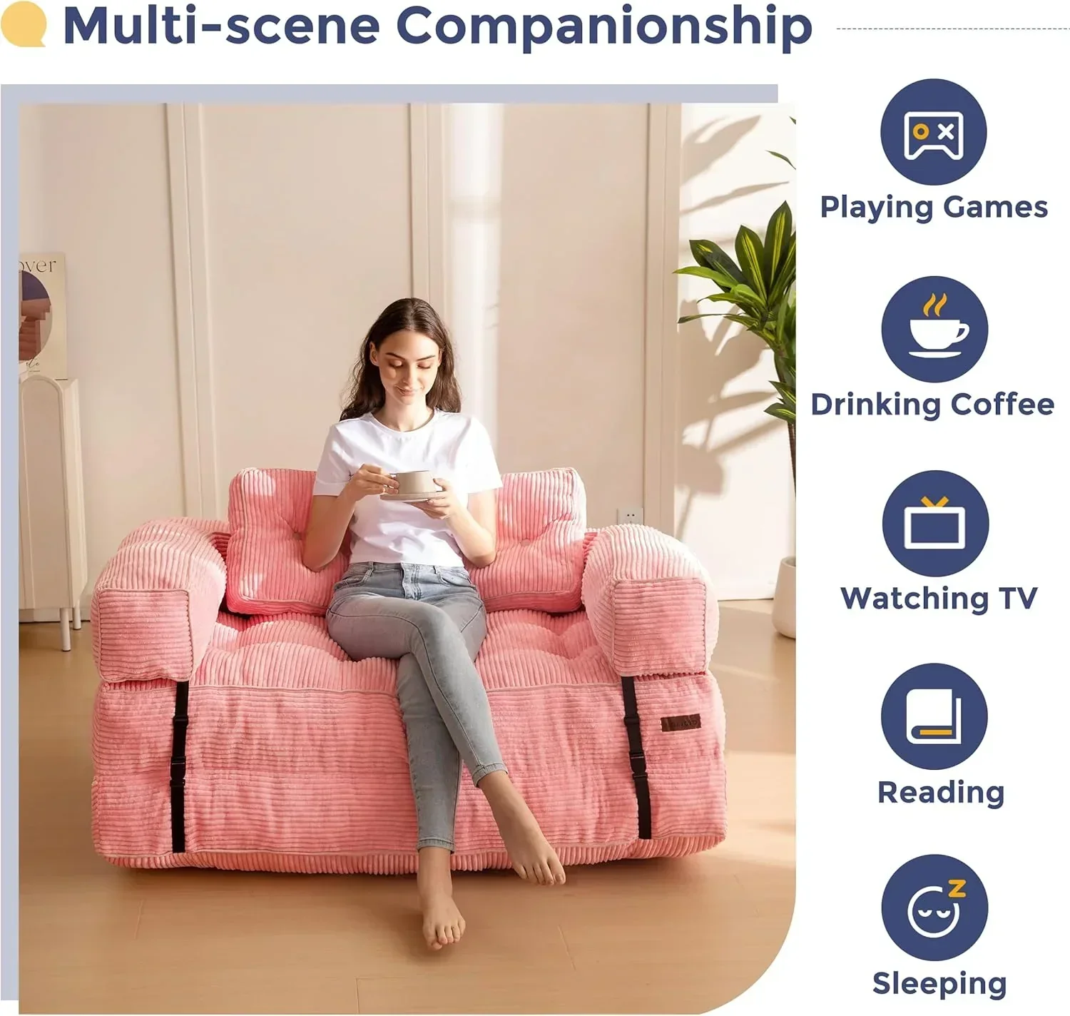 Folding Sofa Bed L-Shaped Convertible Sofa Bed with Armrests and Pillows