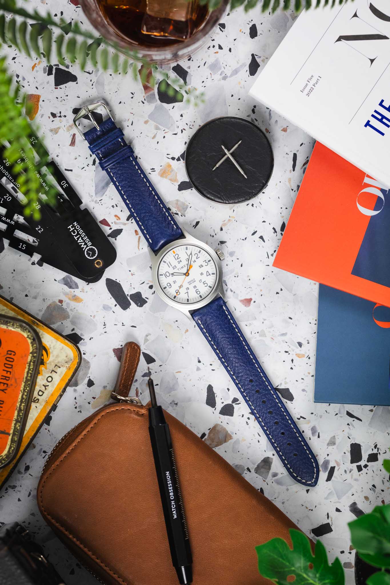 Hirsch BOSTON Quick-Release Buffalo Calfskin Leather Watch Strap in BLUE