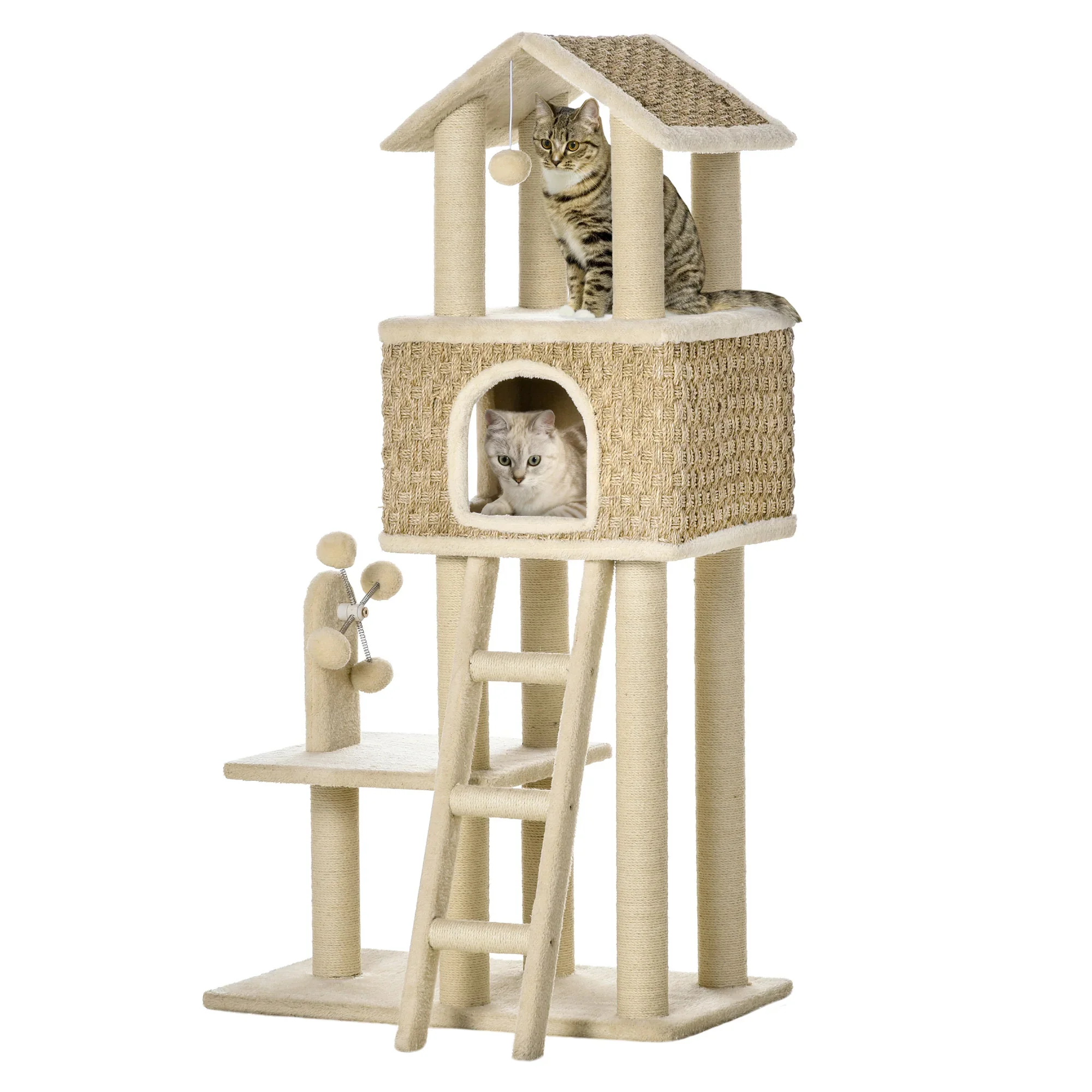 PawHut Krabpaal Kattenhol 2-in-1 met Sisal Krabpalen