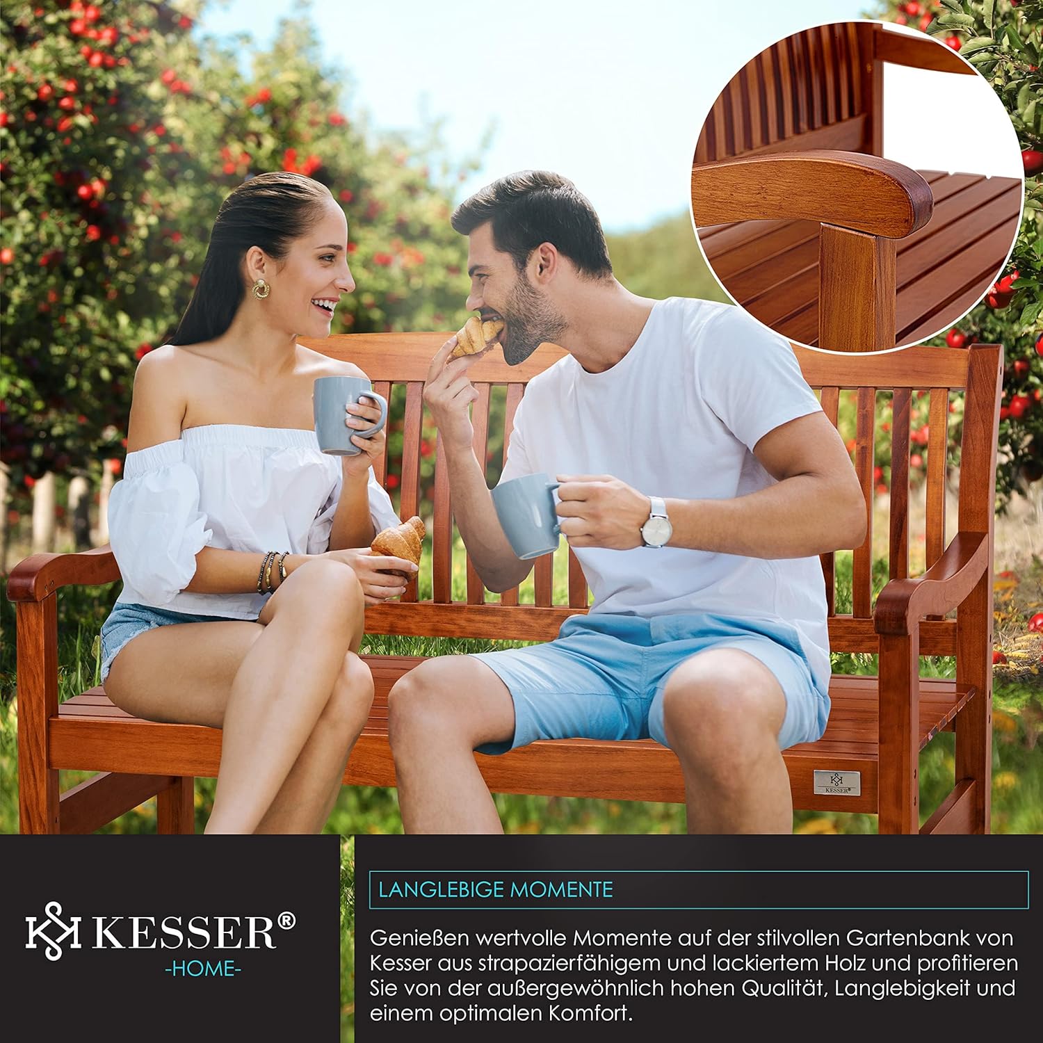 KESSER® Gartenbank Holz Holzbank wetterfest | Für 2 bis 3 Personen | Parkbank aus Massivholz | Sitzbank 320kg belastbar 125 cm | Balkonbank Bank für Balkon Terrasse & Garten inkl. Cover Dunkelbraun