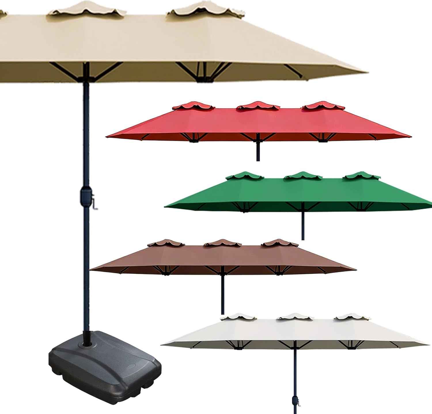 15 Fuß Großer Terrassenschirm, Outdoor-Tischmarkt-Hofschirm, Mit Sockel, Rechteckig, for Pools Am Pool, Gartendeck, Hinterhof, Strandpools(Green,Small Base)