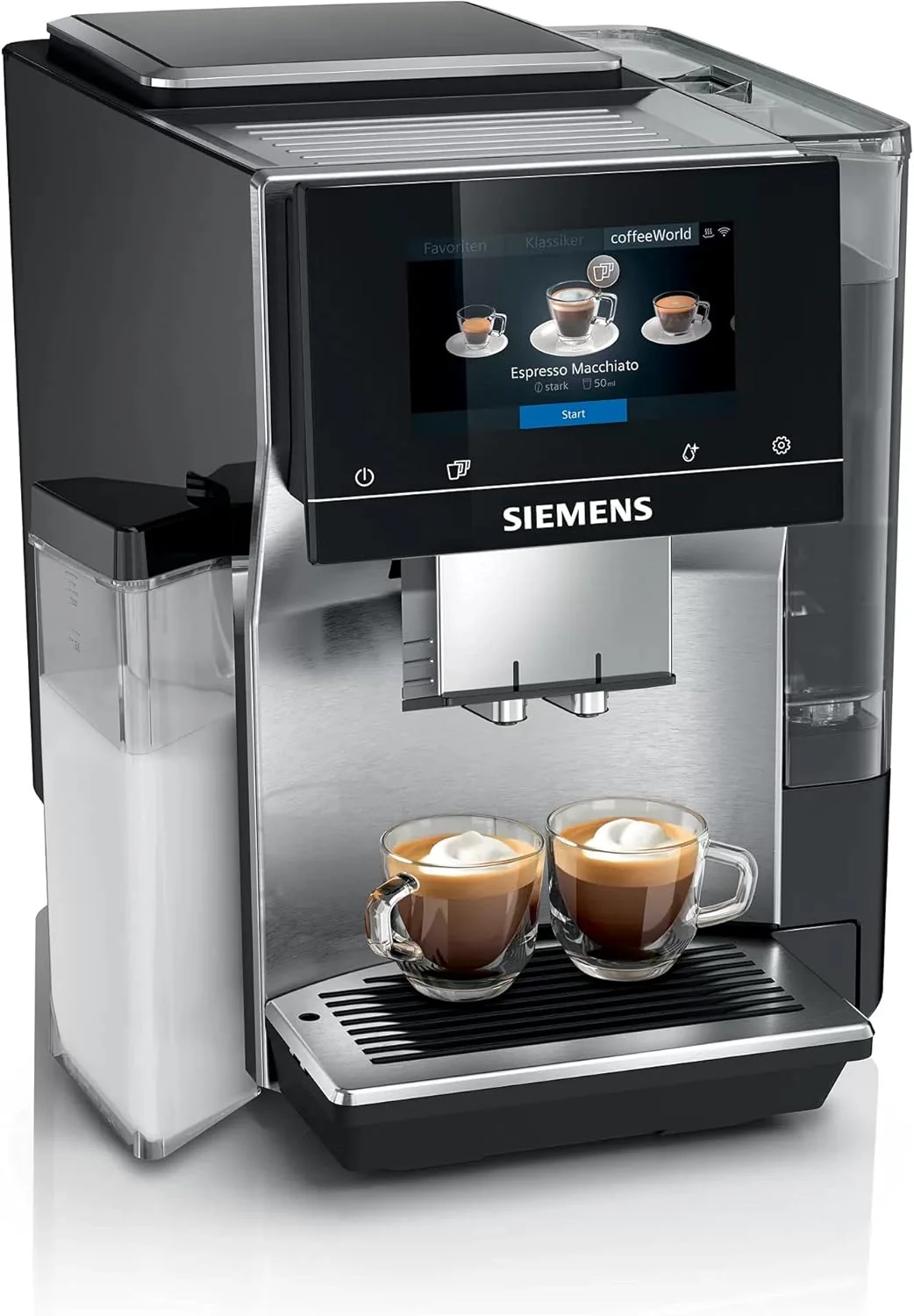 Siemens volautomatische espressomachine EQ900 TQ903D03, app-bediening, intu?tief full-touch display, Barista-modus, AromaBoost, geluidsreductie, premium molen, automatische stoomreiniging, 1500 W, roestvrij staal