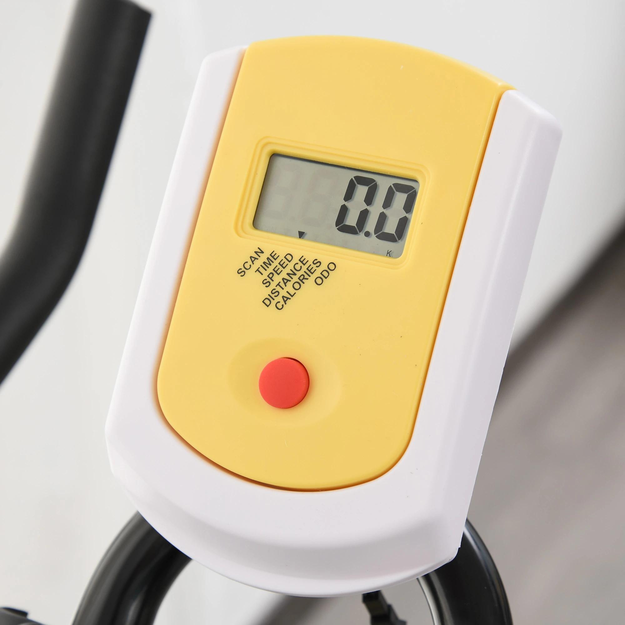 fietstrainer in hoogte verstelbare hometrainer fitness fiets rollertrainer met riemaandrijving LCD display staal ABS geel + zwart 50 x 100 x 101-113 cm