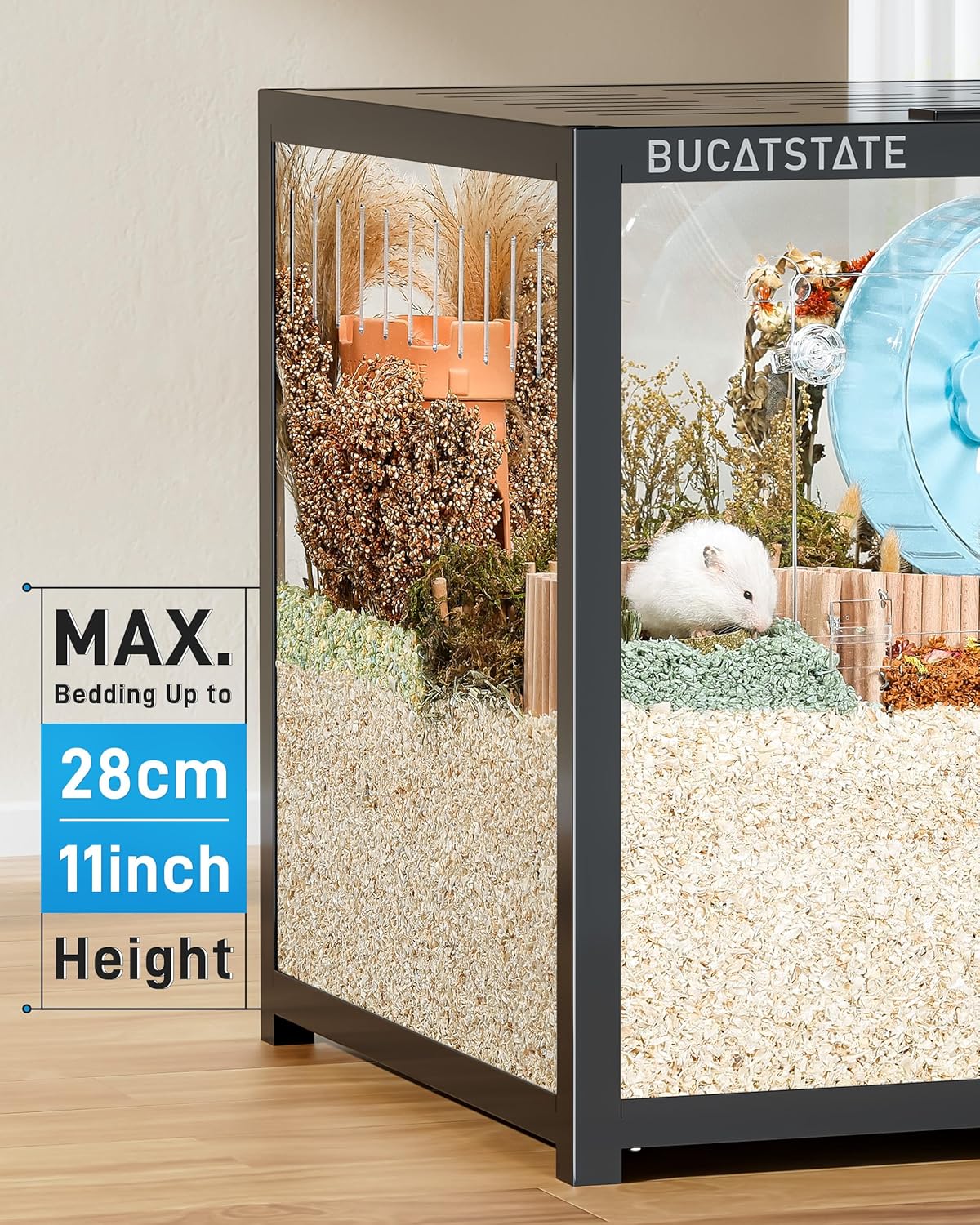BUCATSTATE Hamsterkäfig 3,0: Metall Rattenkäfig Kleintierkäfig Groß Stapelbar mit Einfacher Montage 120L x 60W x 62H cm für Nager, Mäuse, Zwerghamster (0,72m², Weiß)