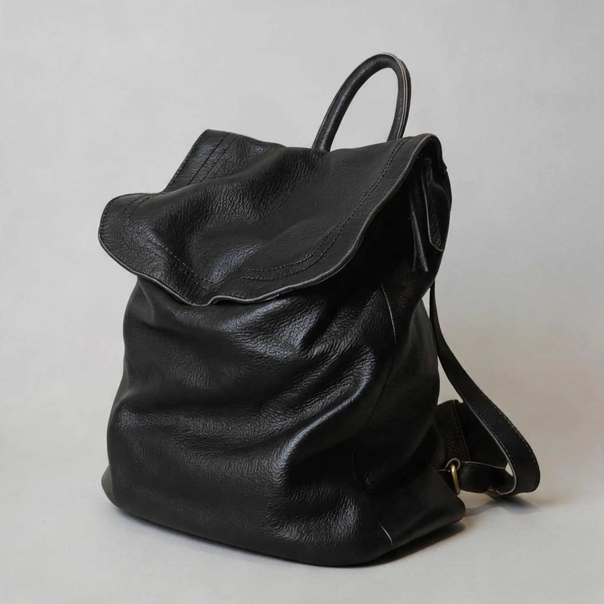 Black Handmade Top Grain Leather Laptop Backpack School Bag