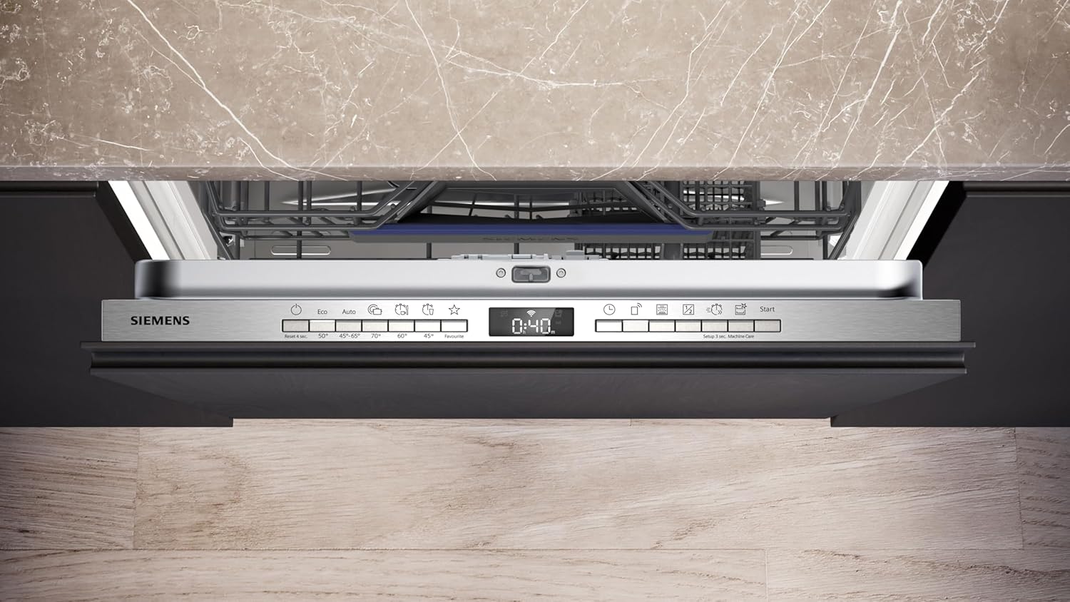 Siemens SN63EX06VE, iQ300 Smarter Geschirrspüler, Vollintegrierte Spülmaschine, 60 cm, Besteckschublade, Extra leise, varioSpeed, Automatische Türöffnung, Dreifach rackMatic, infoLight, intesiveZone