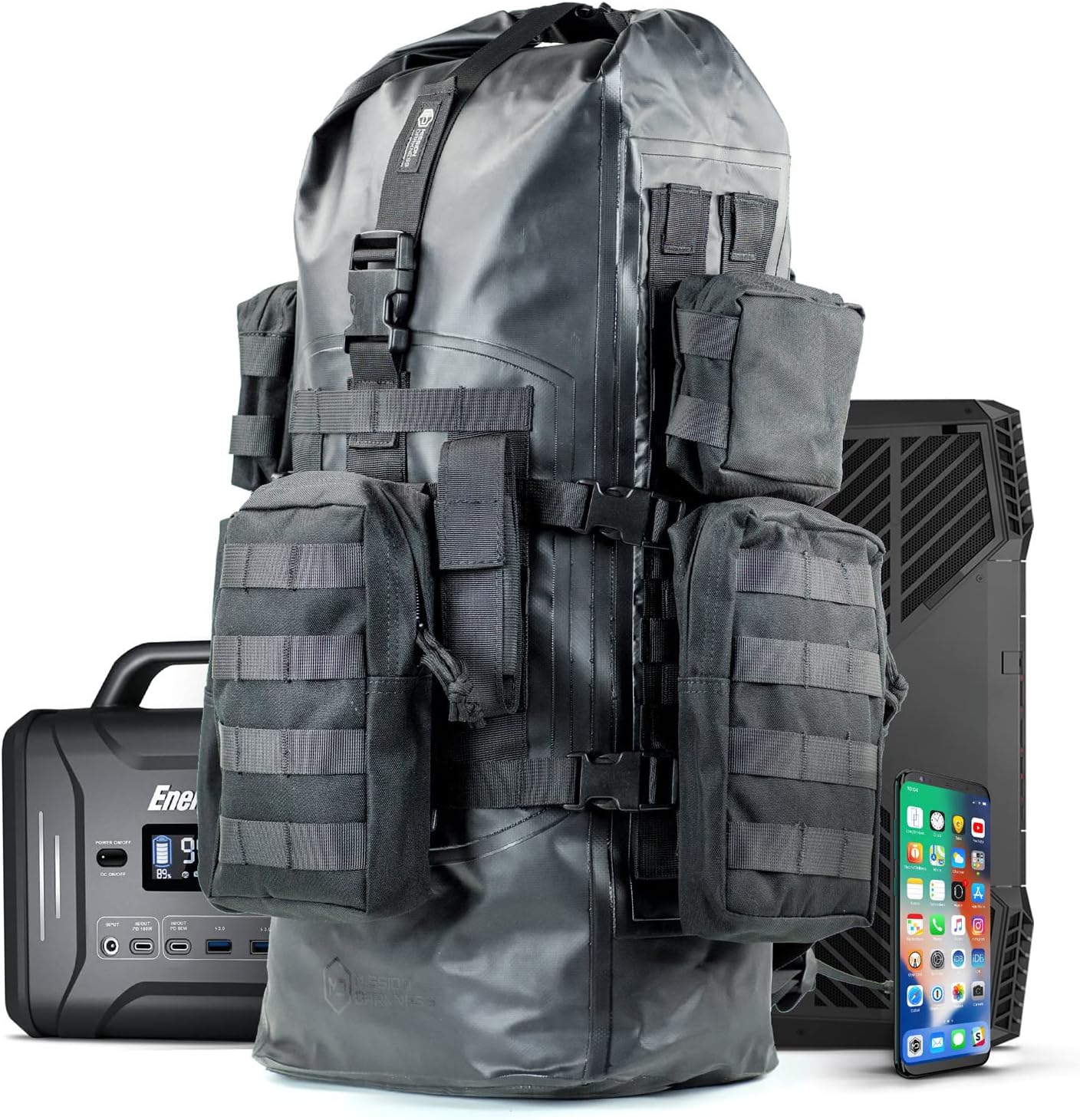 Mission Darkness Dry Shield Faraday Rucksack 40 Liter Fassungsvermögen // Wasserdichte taktische Tasche mit abnehmbaren MOLLE-Taschen, signalblockierendem Anti-Hacking-EMP-Schild für Elektronik