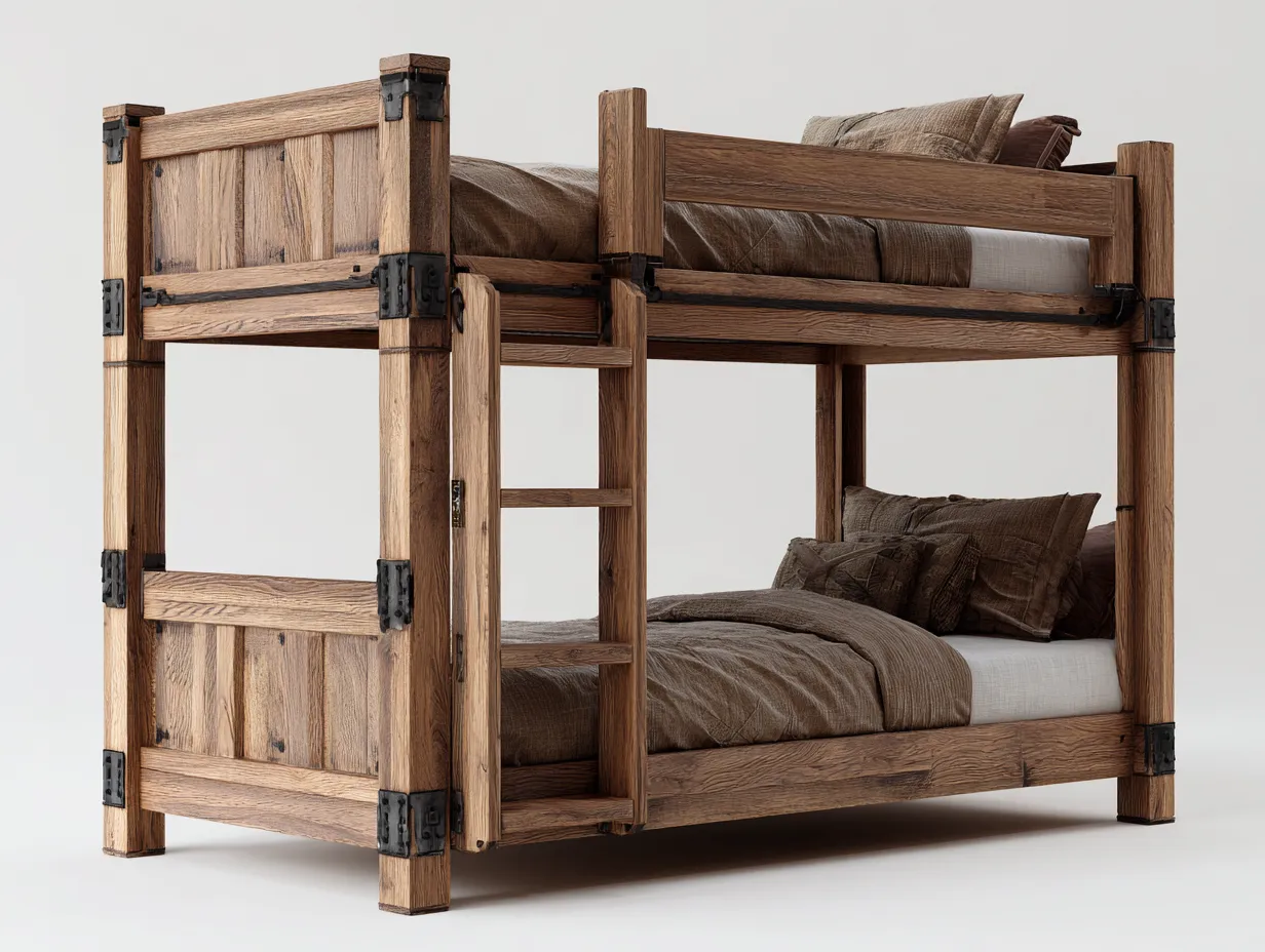 Etagenbett-Massivholz-Metall-212x102x172 cm-Braun-Rustikaler Stil