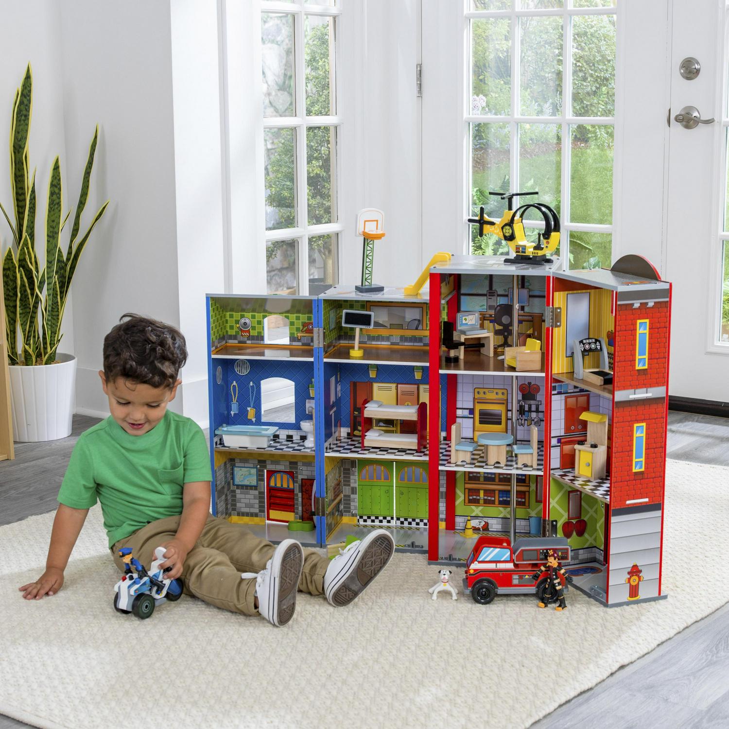 KidKraft Everyday Heroes Wooden Foldable Playset with 35 Pieces