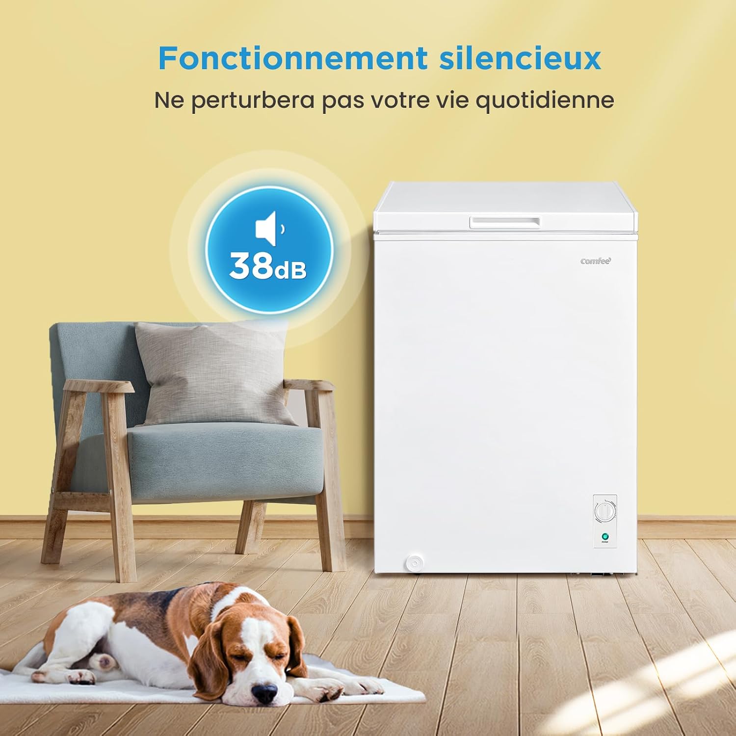 COMFEE' 99L Congelateur Coffre, Conversion Congélateur/Réfrigérateur, Blanc | Congélateur Coffre Autonome, Compresseur Inverter, Congélateur 4 Étoiles, Pour Dépendances/Garages