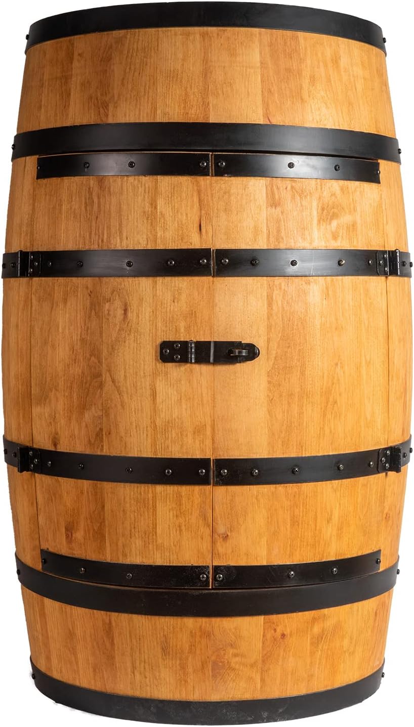 CREATIVE COOPER Weinfass Stehtisch mit Tür - Alkoholschrank Flaschenregal Holz Regale - Holzfass - Fassmöbel - Wine Rack - Wineregal - Weinbar - Fass bar mit Tür - Fassbar minibar 80Cm High (Eiche)