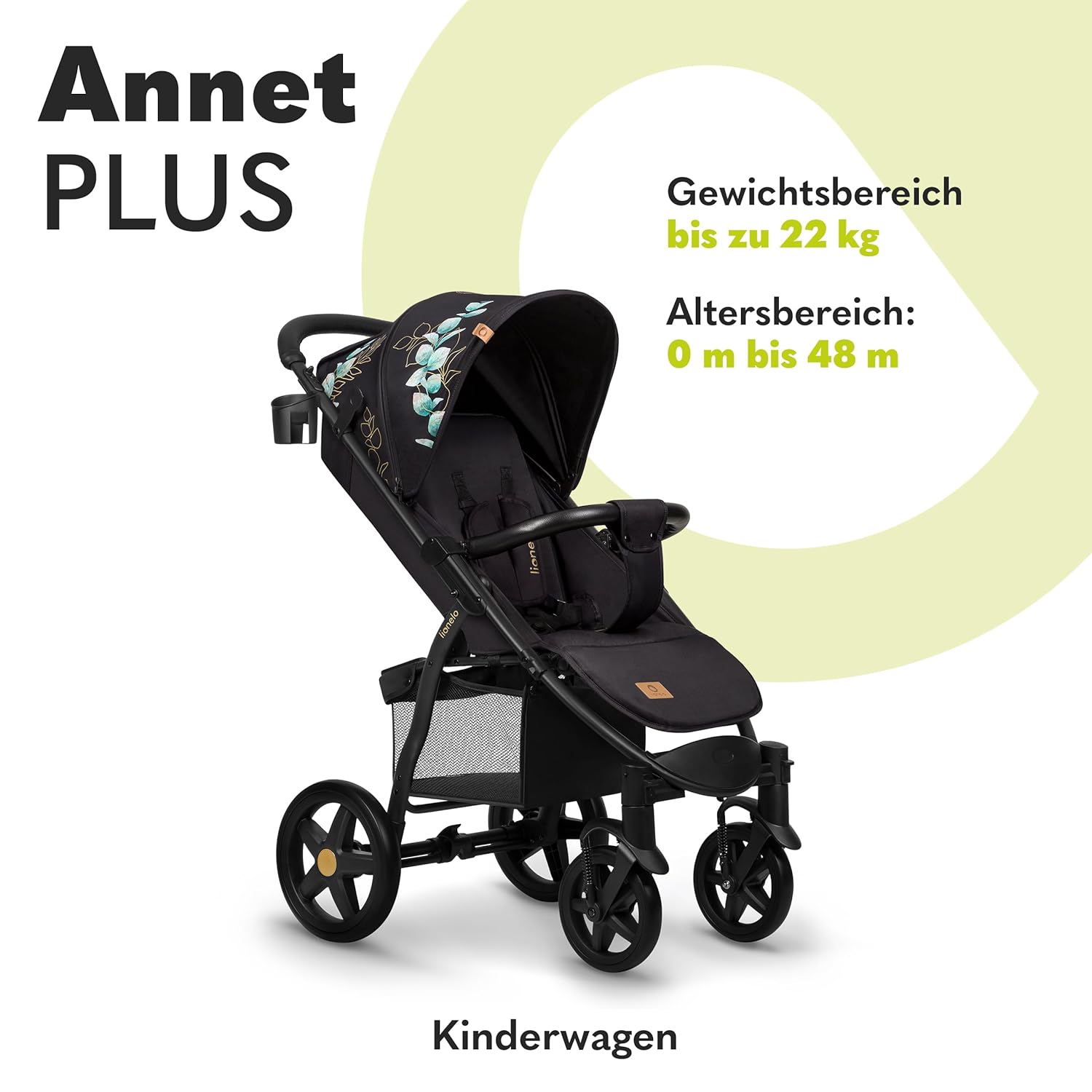 LIONELO Annet Plus Buggy bis 22 kg mit Liegefunktion, Kinderwagen klein zusammenklappbar mit Zubehör, Eva-Schaum-Räder, Moskitonetz, Fußdecke Getränkehalter, Korb