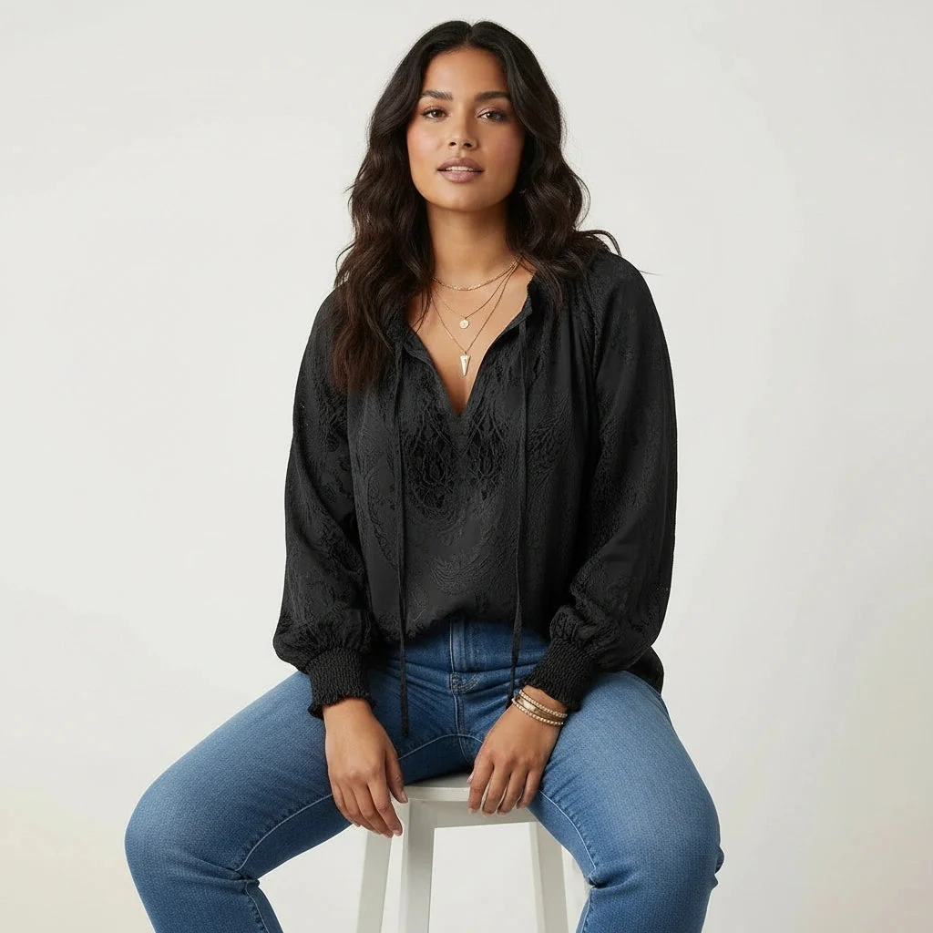 Damenbluse mit Spitze im Boho-Stil | Luftige Sommerbluse locker geschnitten | Feminine Spitzenbluse f��r Freizeit und Urlaub