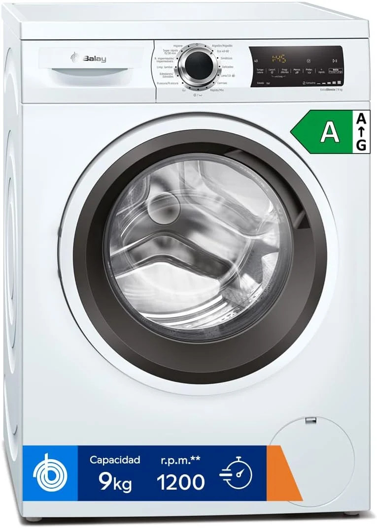 Balay - Lavadora, libre instalación, 9 kg, Programa Super rápido y Rápido/mix, Blanco, 3TS993BP, entrada estándar