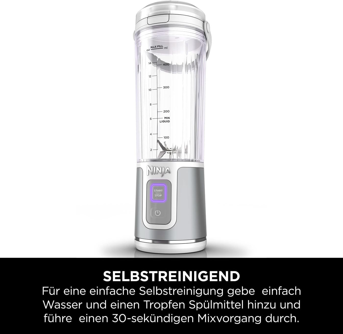 Ninja Blast Tragbarer Mixer / Blender / Smoothie Maker, 530ml Becher, Auslaufsicherer Deckel, Leistungsstarker Mini Standmixer, Kabellos & Wiederaufladbar, Zerkleinert Eis & Obst, Schwarz, BC151EUBK