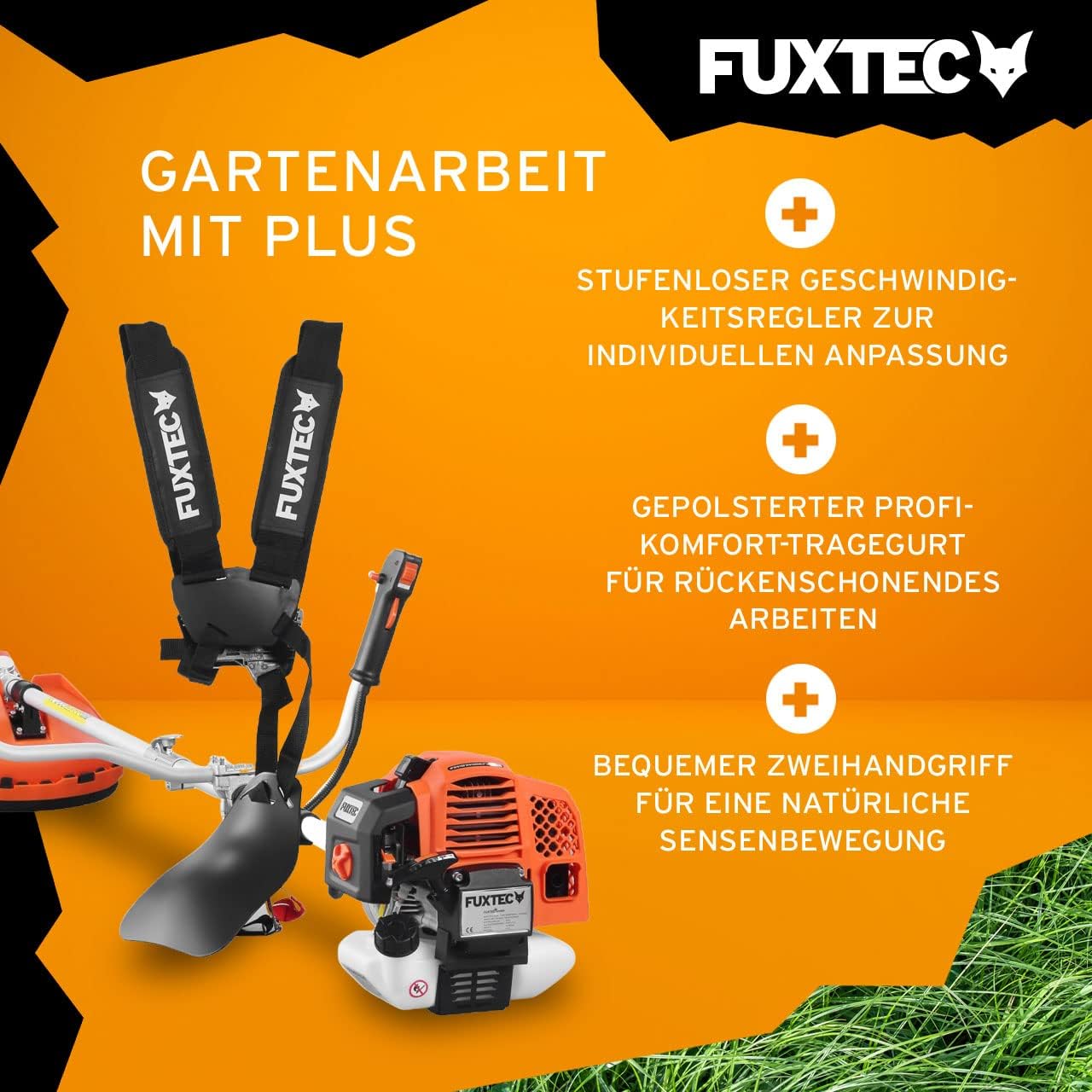 FUXTEC Benzin Motorsense FX-MS152 mit 52 cc, 2in1 Multitool, Profi-Tragegurt und 3 PS Leistung Trimmer Rasentrimmer Freischneider fs Faden 2-Takt, getestet in der Oberklasse mit Note 1,4 Easy Starter