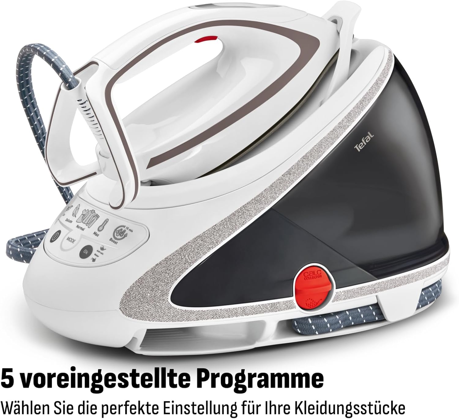 Tefal Dampfbügelstation Pro Express Ultimate, 7,7 Bar, 155 g/Min. Kontinuierlicher Dampf, 500 g/Min. Extra-Dampfstoß, 2600 Watt, Kalk-Kollektor, Bügeleisen Dampfstation, weiß/grau, GV9567