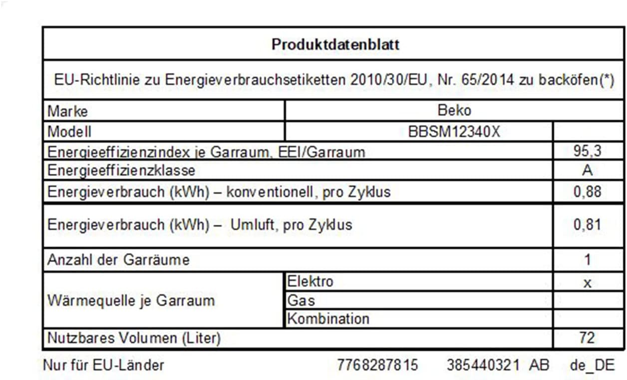 Beko BBSM12340X Einbau-Backofen-Set, zwei autarke Geräte: Induktionskochfeld mit 4 Kochzonen, Backofen mit 8 Heizarten, 72 l Garraum-Volumen, Kindersicherung, Sensortasten, Schwarz/Edelstahl