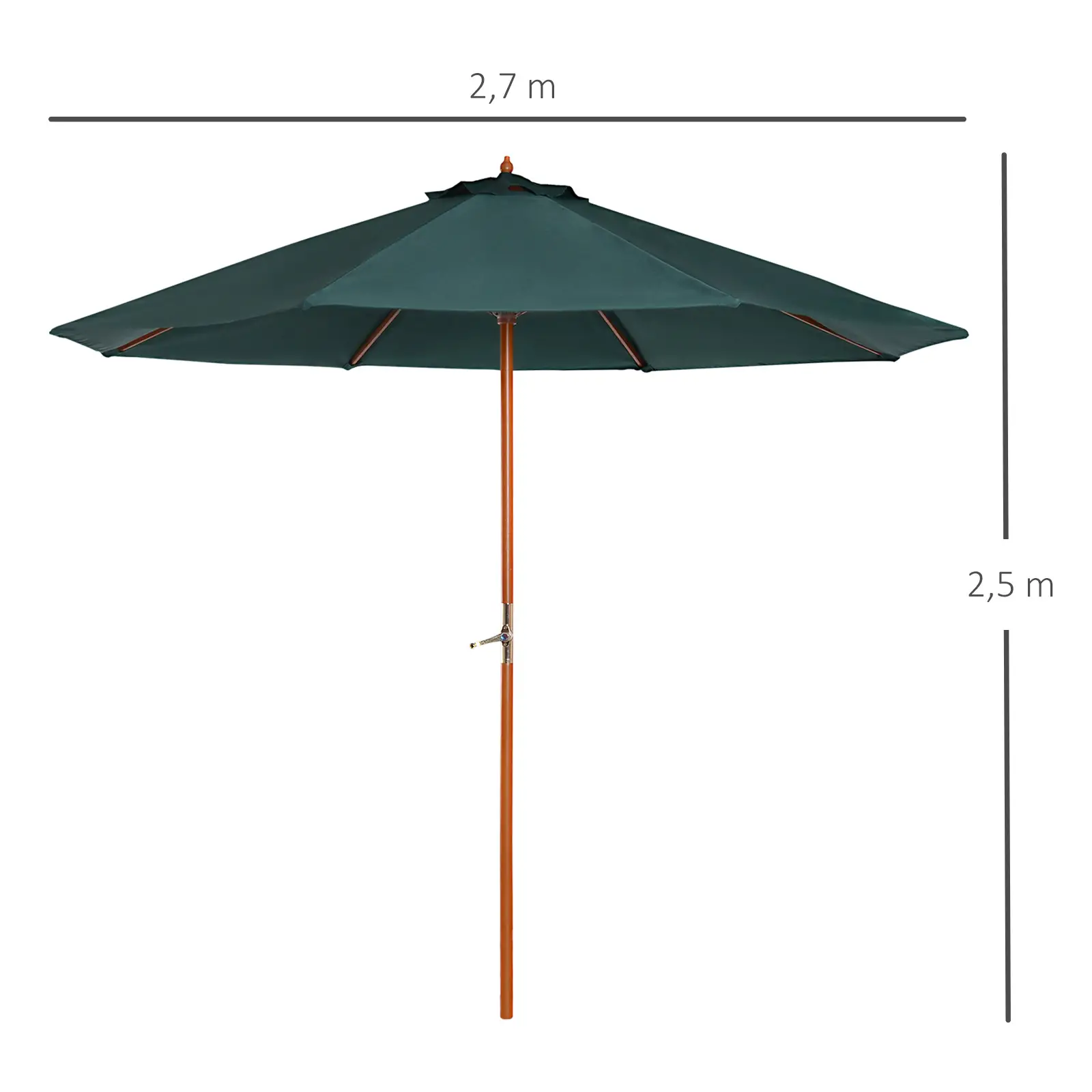 Outsunny parasol tuin UV-bestendig handzwengel populierenhout