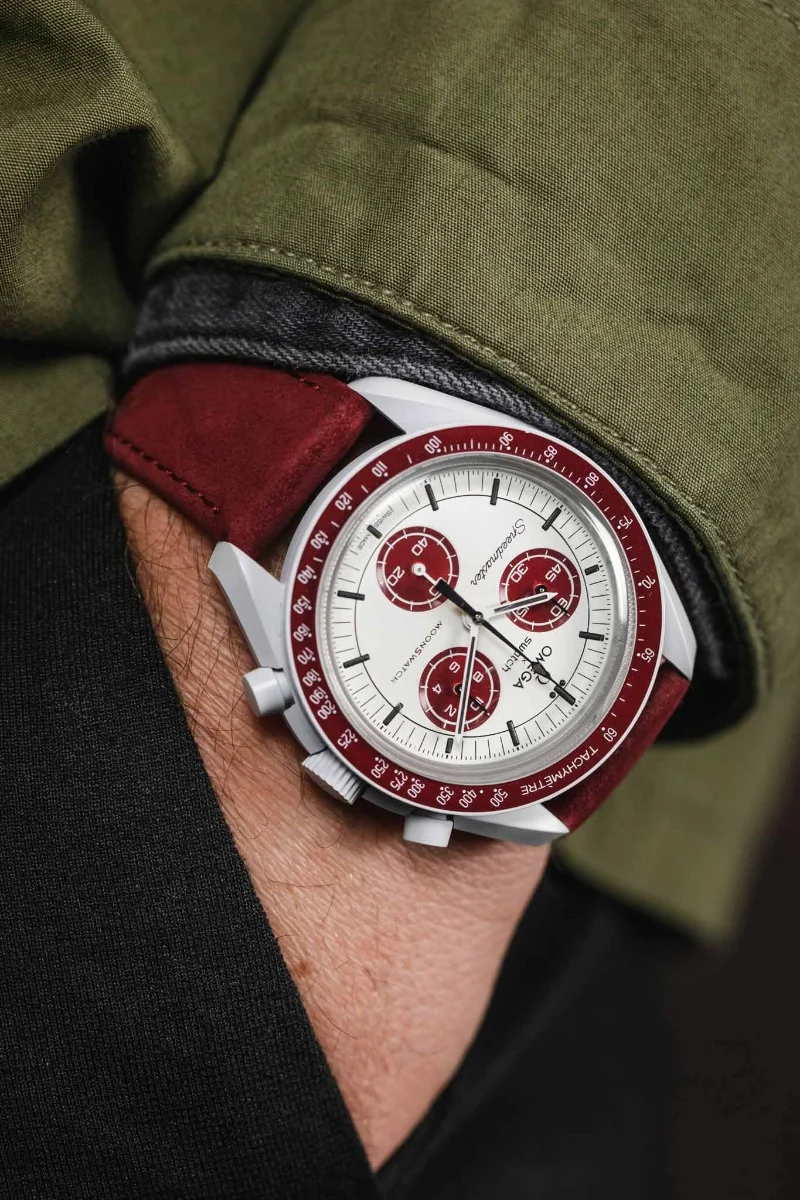 Hirsch OSIRIS Limited Edition Calf Leather with Nubuck Effect Watch Strap in BURGUNDY