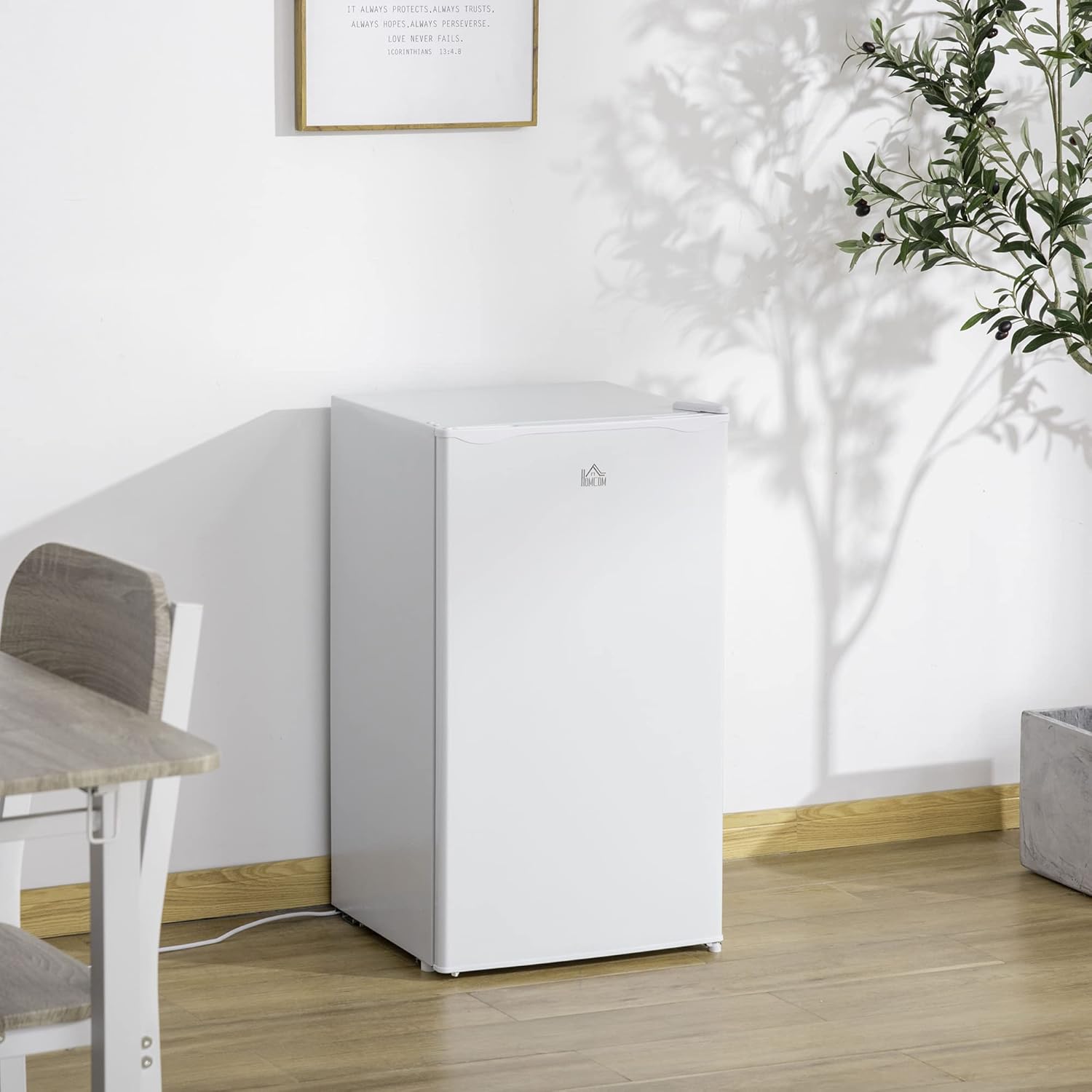 HOMCOM Réfrigérateur congélateur, petit réfrigérateur à une porte, 91 L, étagères modulables, compartiment congélateur, design sous-comptoir, blanc