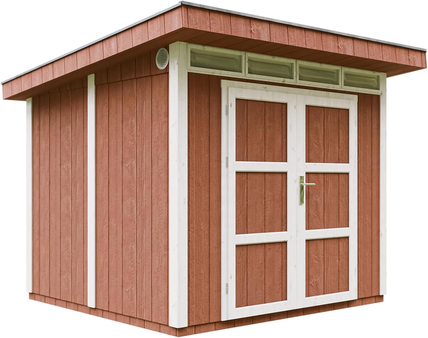 Gartenhaus Premium Qualität 5,9m² - L279xW293cm- All-Inclusive-Set mit Boden, Bitumen-Dachziegeln, Farbset- Hochwertiger Geräteschuppen aus Holzwerkstoffplatten LP Smartside - M903A Redwood RED