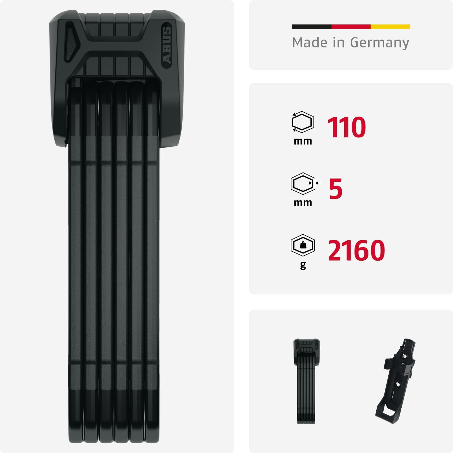 ABUS Faltschloss Bordo Granit XPlus 6500 SH mit Halterung - Fahrradschloss aus gehärtetem Stahl - ABUS-Sicherheitslevel 15-110 cm - Schwarz