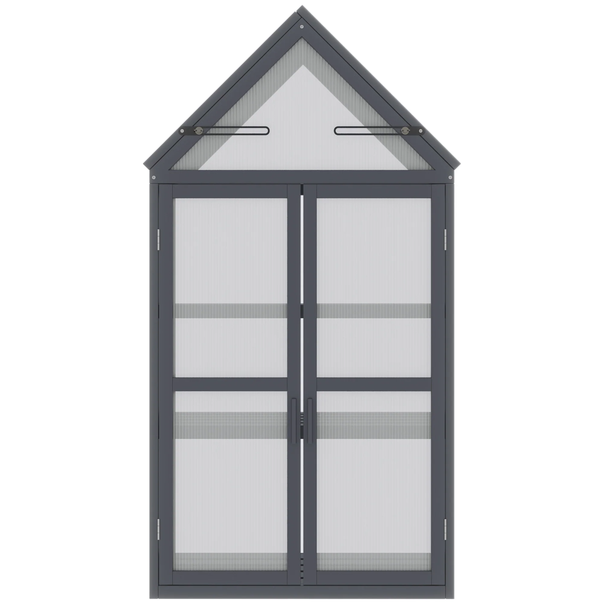 Outsunny kas met 3 planken, massief hout, behuizing van polycarbonaat, grijs, 70,5 x 42 x 132 cm